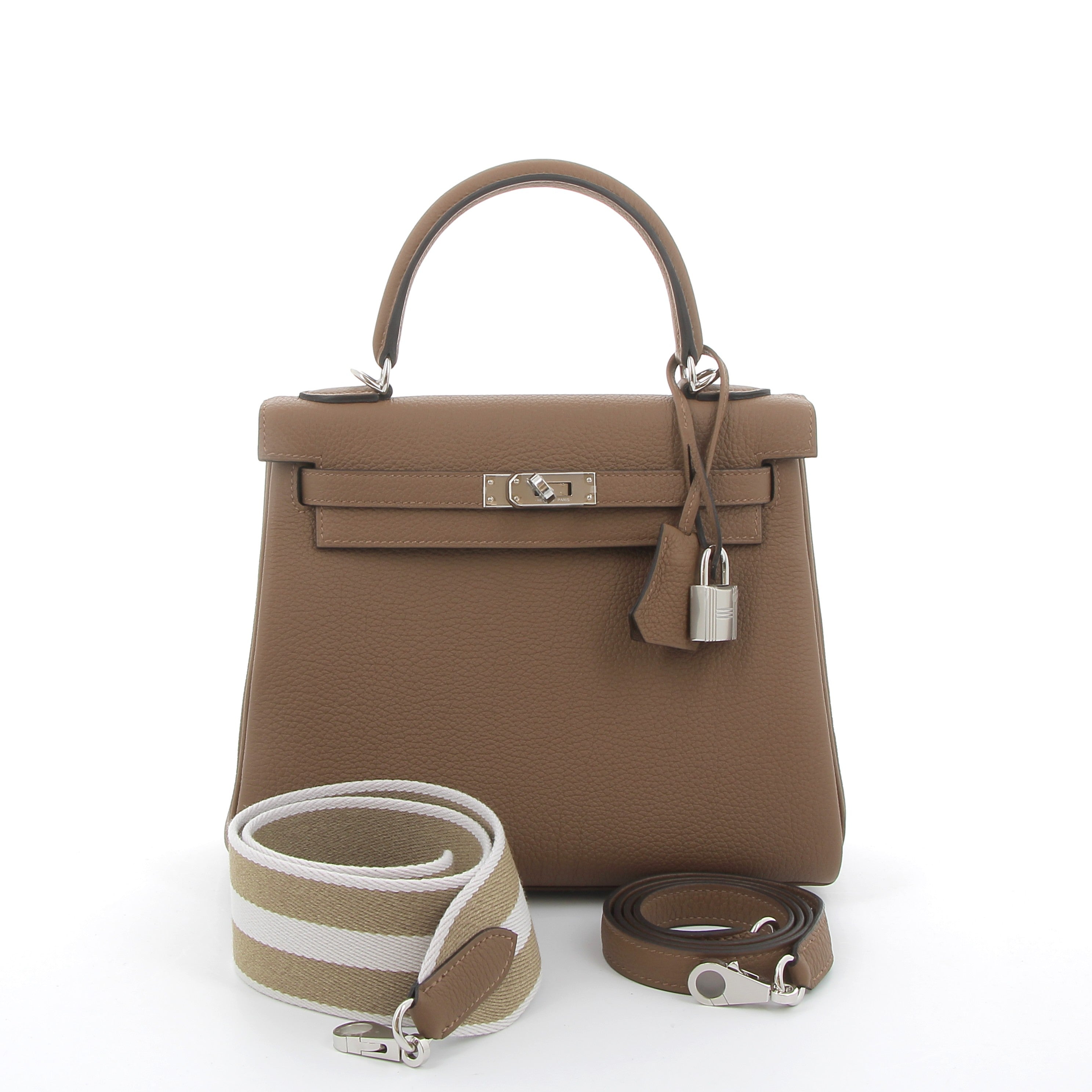 HERMES Kelly 25 Alezan 2 in 1 Strap Beige Marfa Togo Palladium hardware