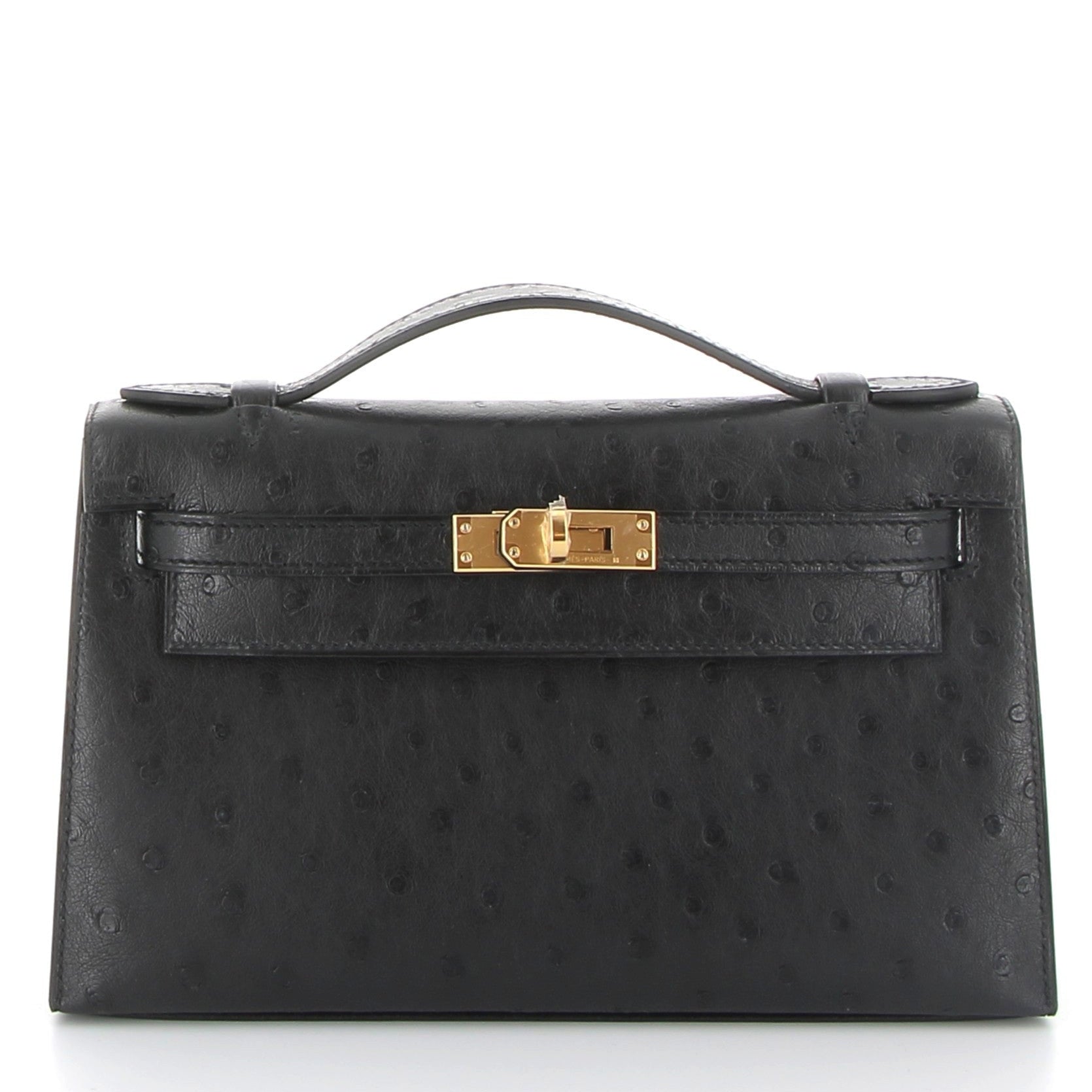 HERMÈS Kelly Pochette Noir Ostrich Gold Hardware (GHW)