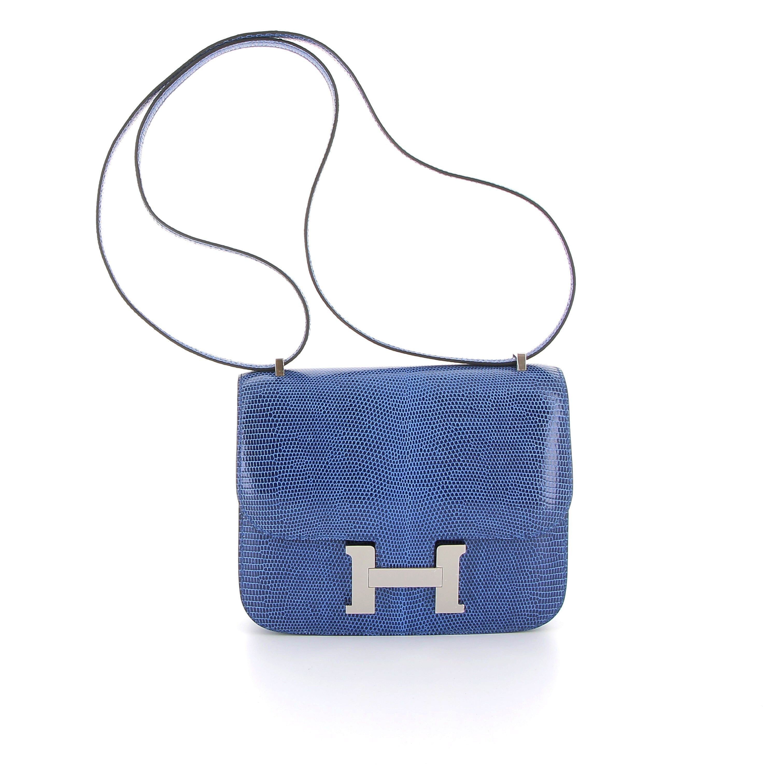 Hermès Constance 18cm Bleu Saphir Lizard with Palladium Hardware