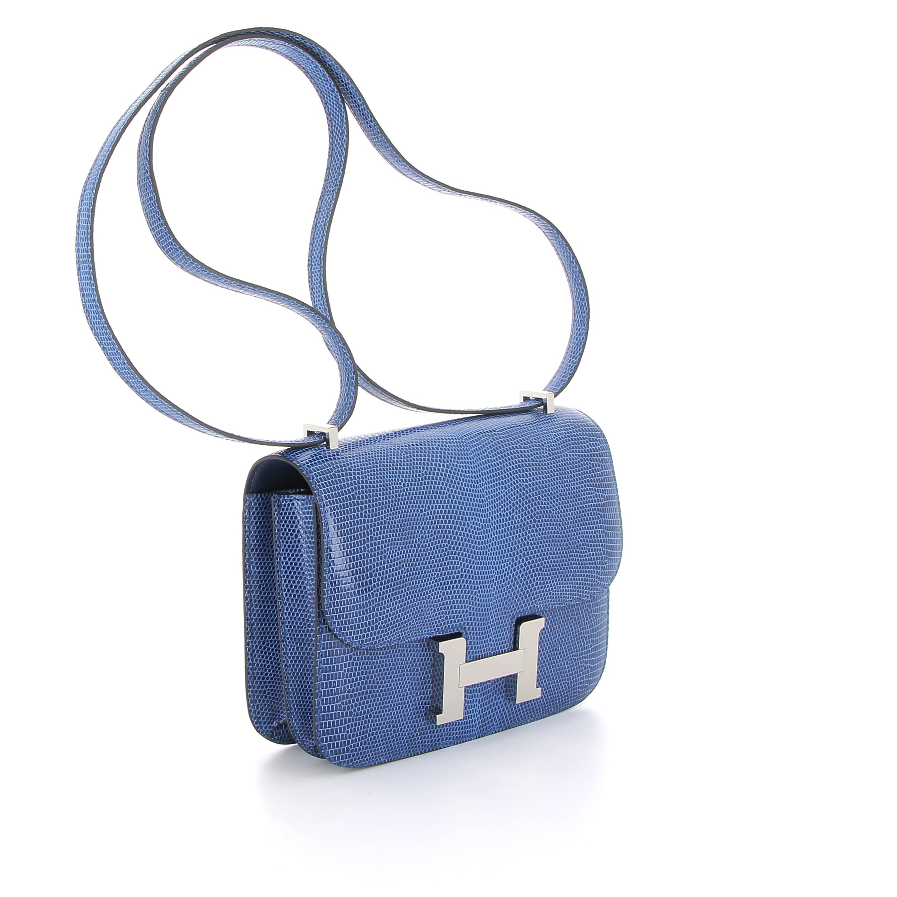 Hermès Constance 18cm Bleu Saphir Lizard with Palladium Hardware