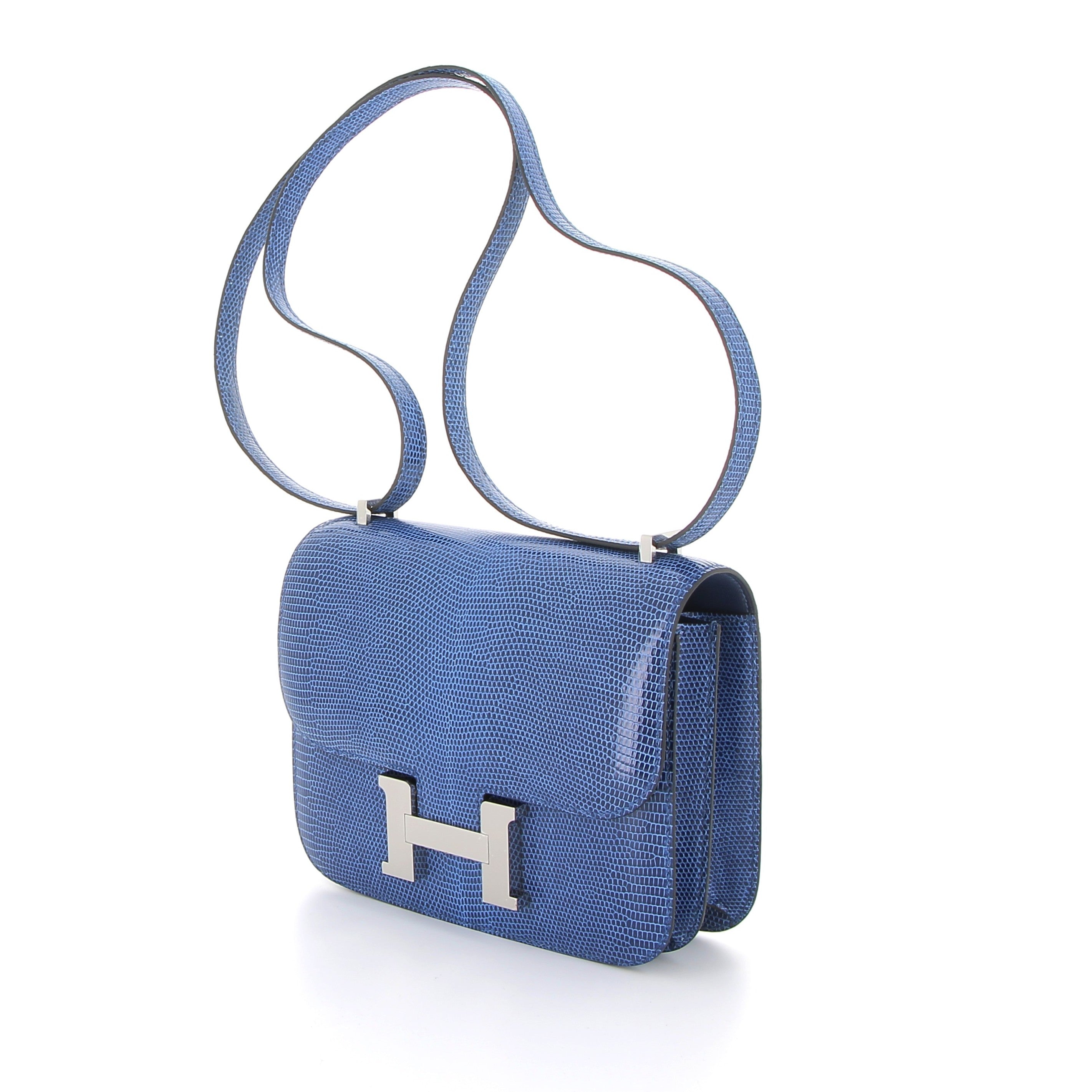 Hermès Constance 18cm Bleu Saphir Lizard with Palladium Hardware