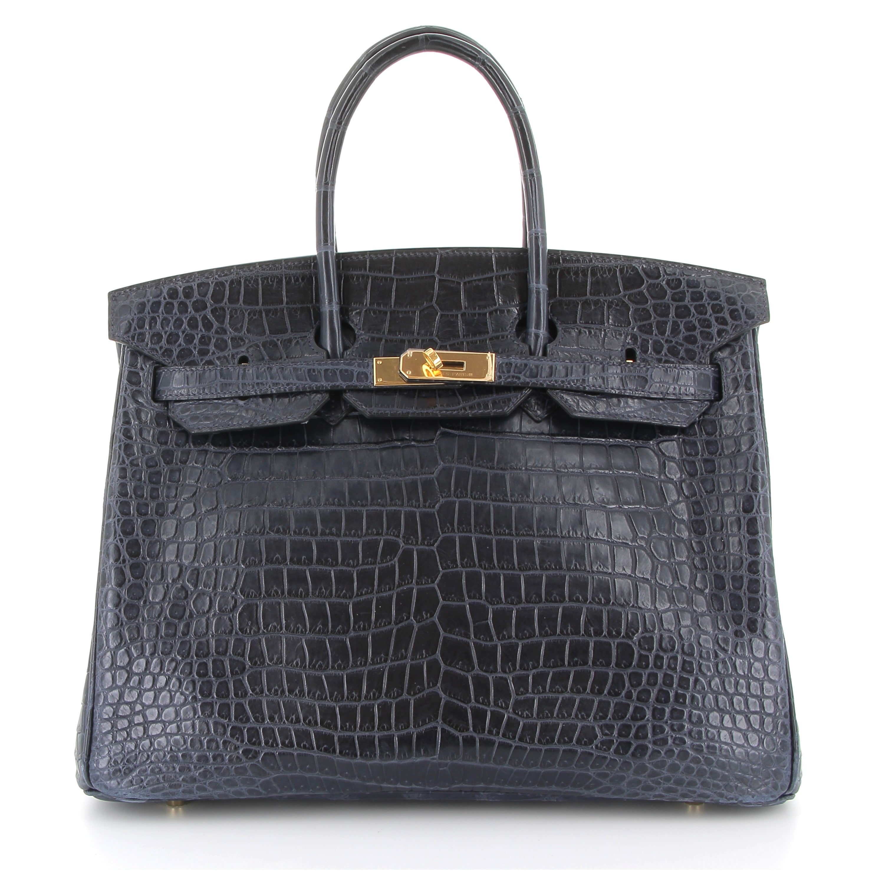 Hermès Birkin 35cm in Bleu Marine Crocodile Porosus with Gold Hardware