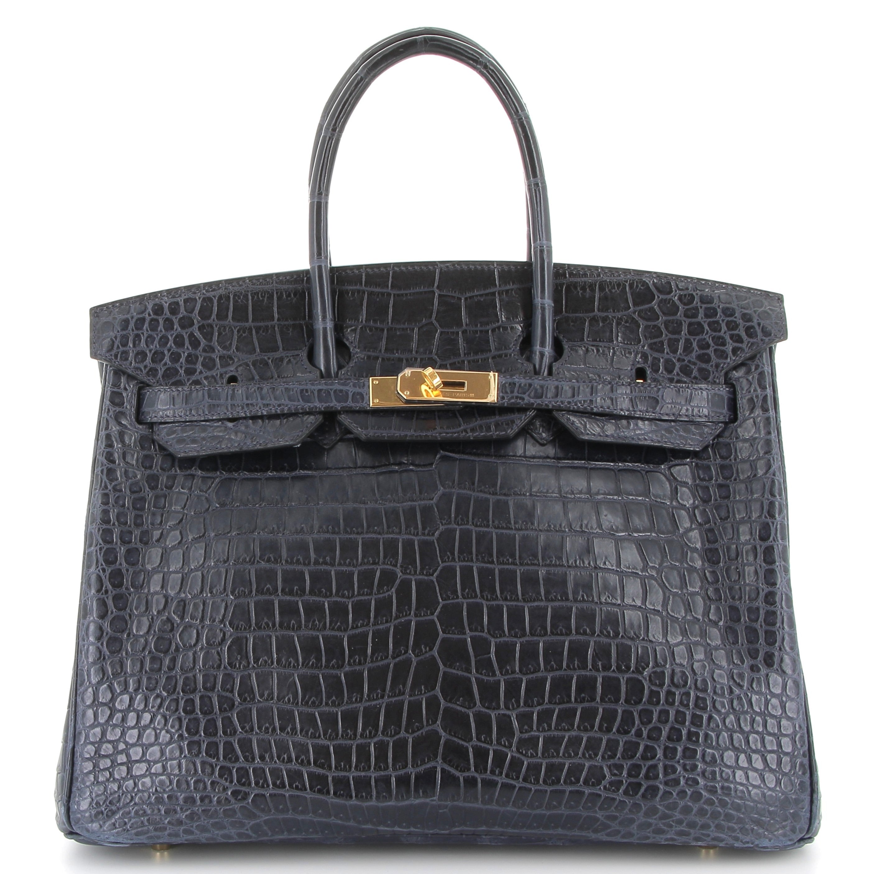 HERMÈS Birkin 35 Bleu Marine Crocodile Yellow Gold Hardware