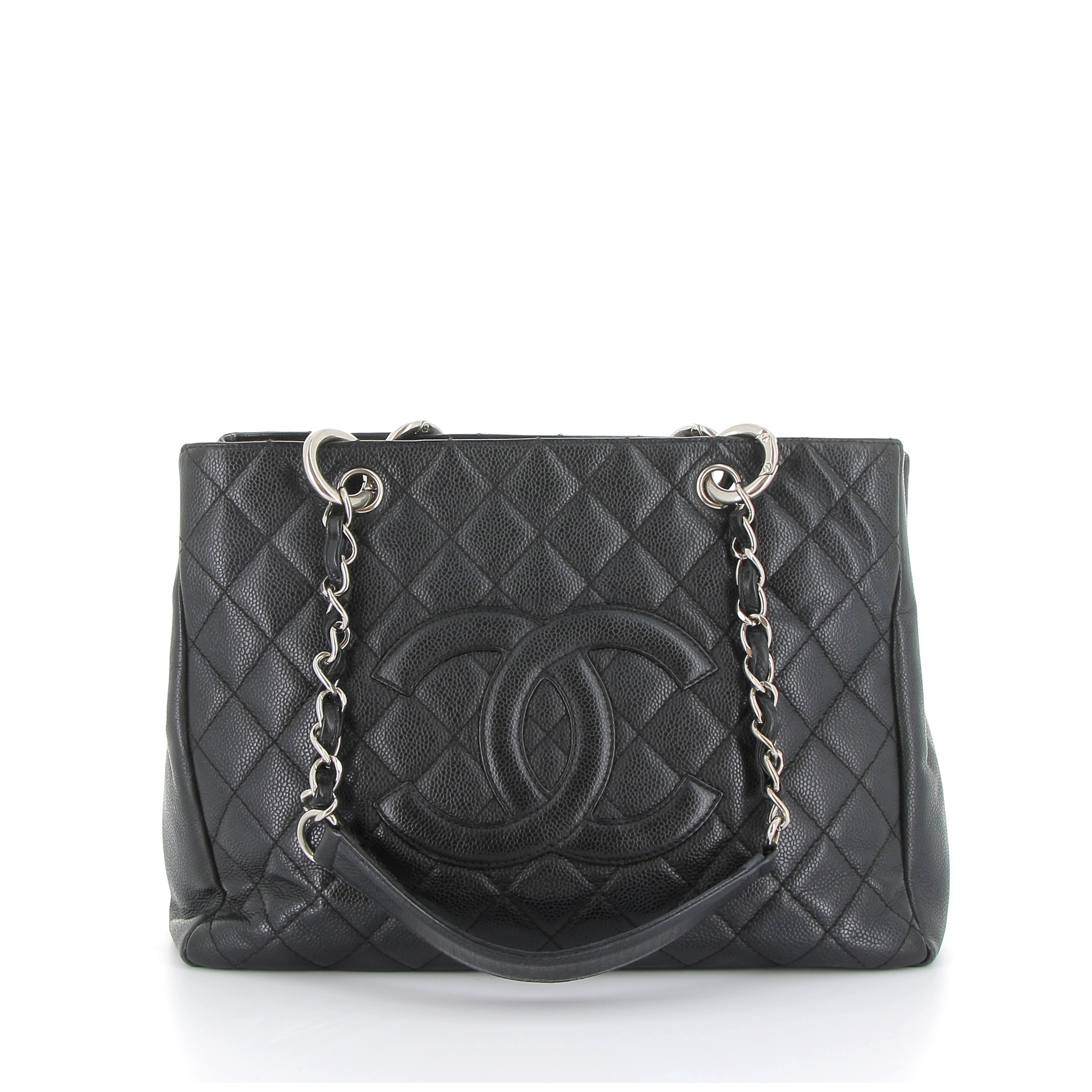 Chanel Grand Shopper Tote Noir Caviar Leather with Silver Hardware