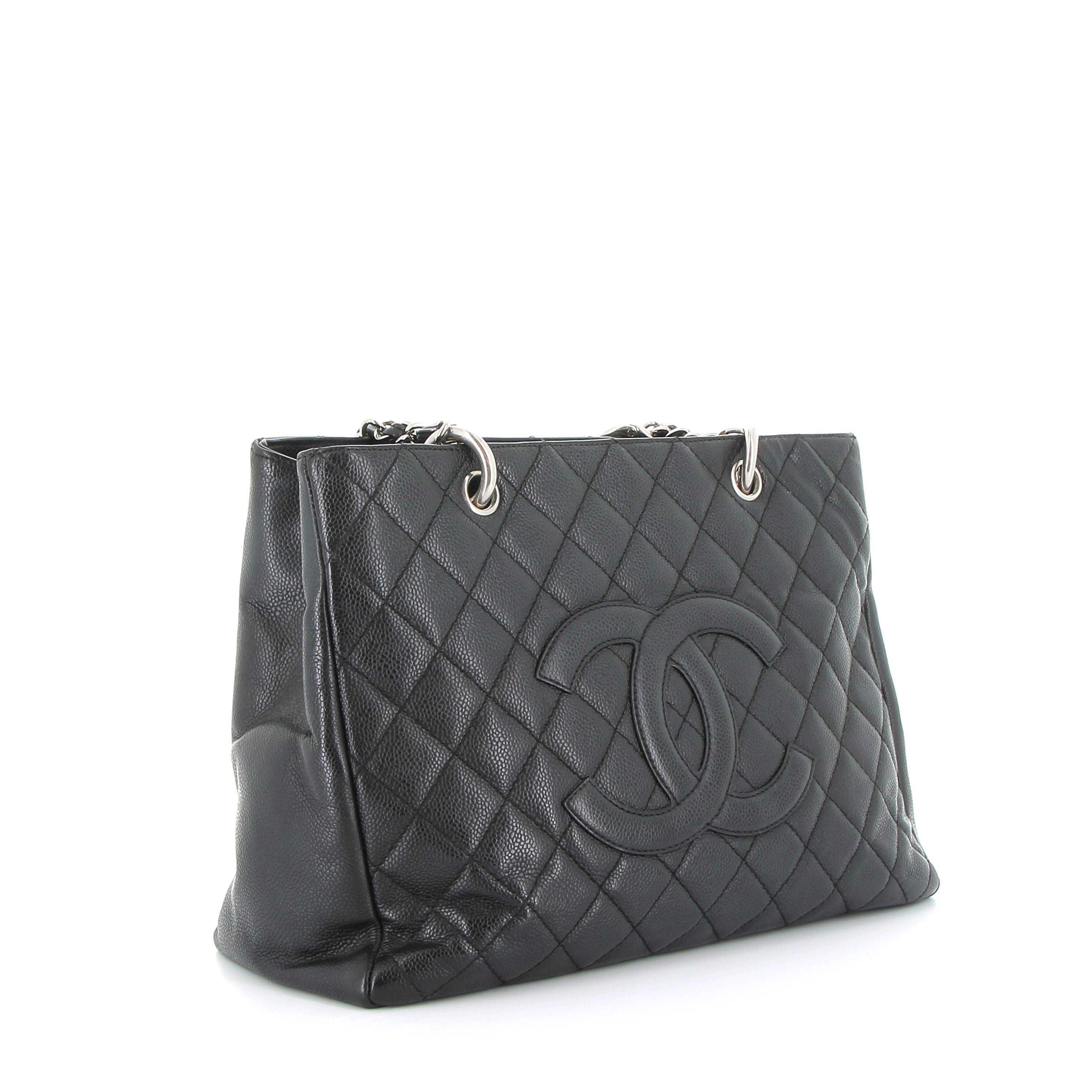 Chanel Grand Shopper Tote Noir Caviar Leather with Silver Hardware