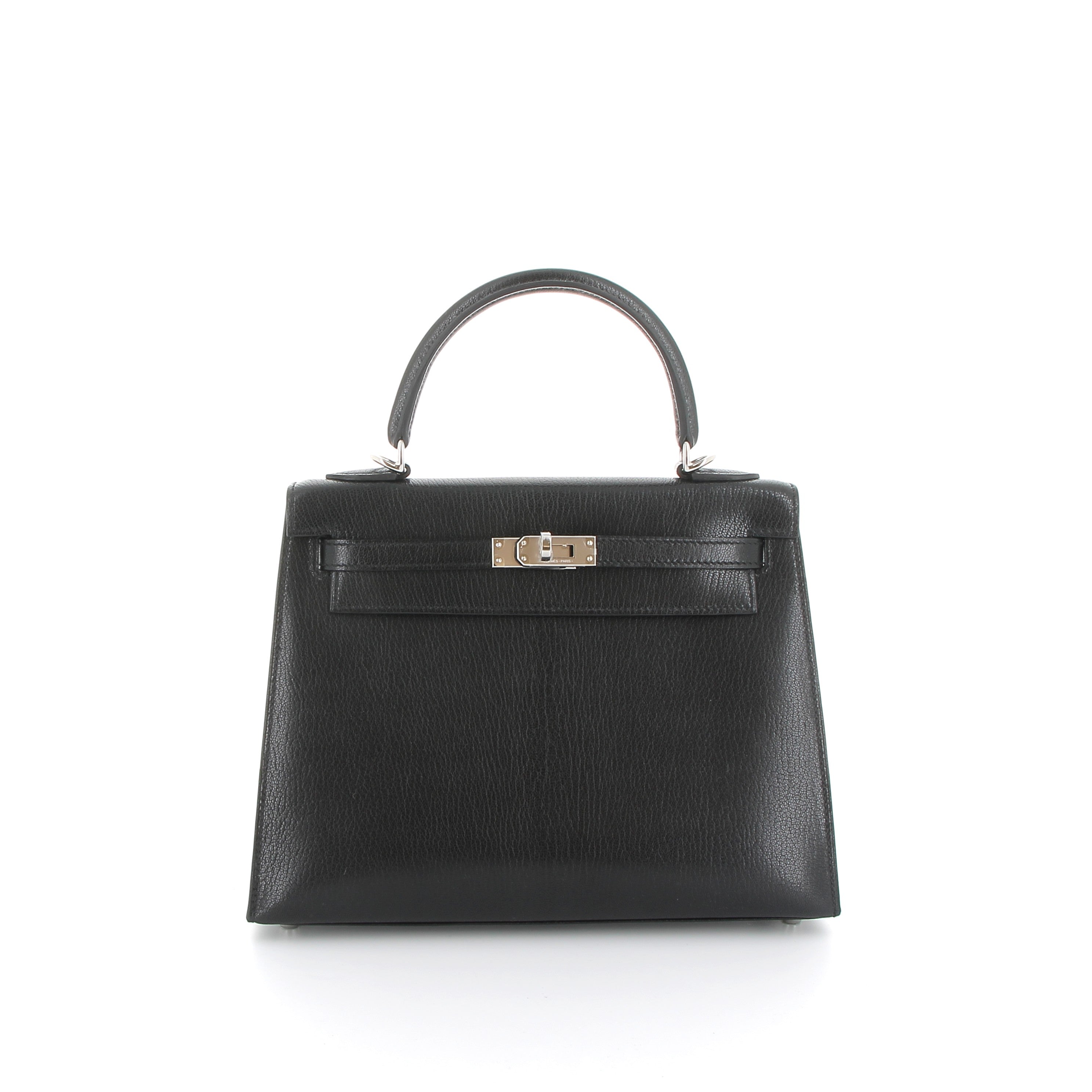Hermès Kelly 25cm in Noir Chèvre Leather with Palladium Hardware