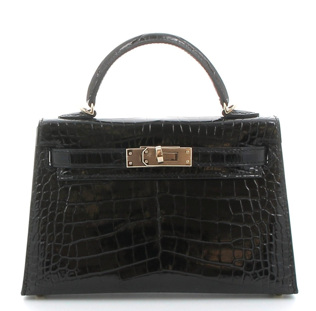 HERMES Kelly 20 Noir Crocodile Niloticus Yellow Gold Hardware