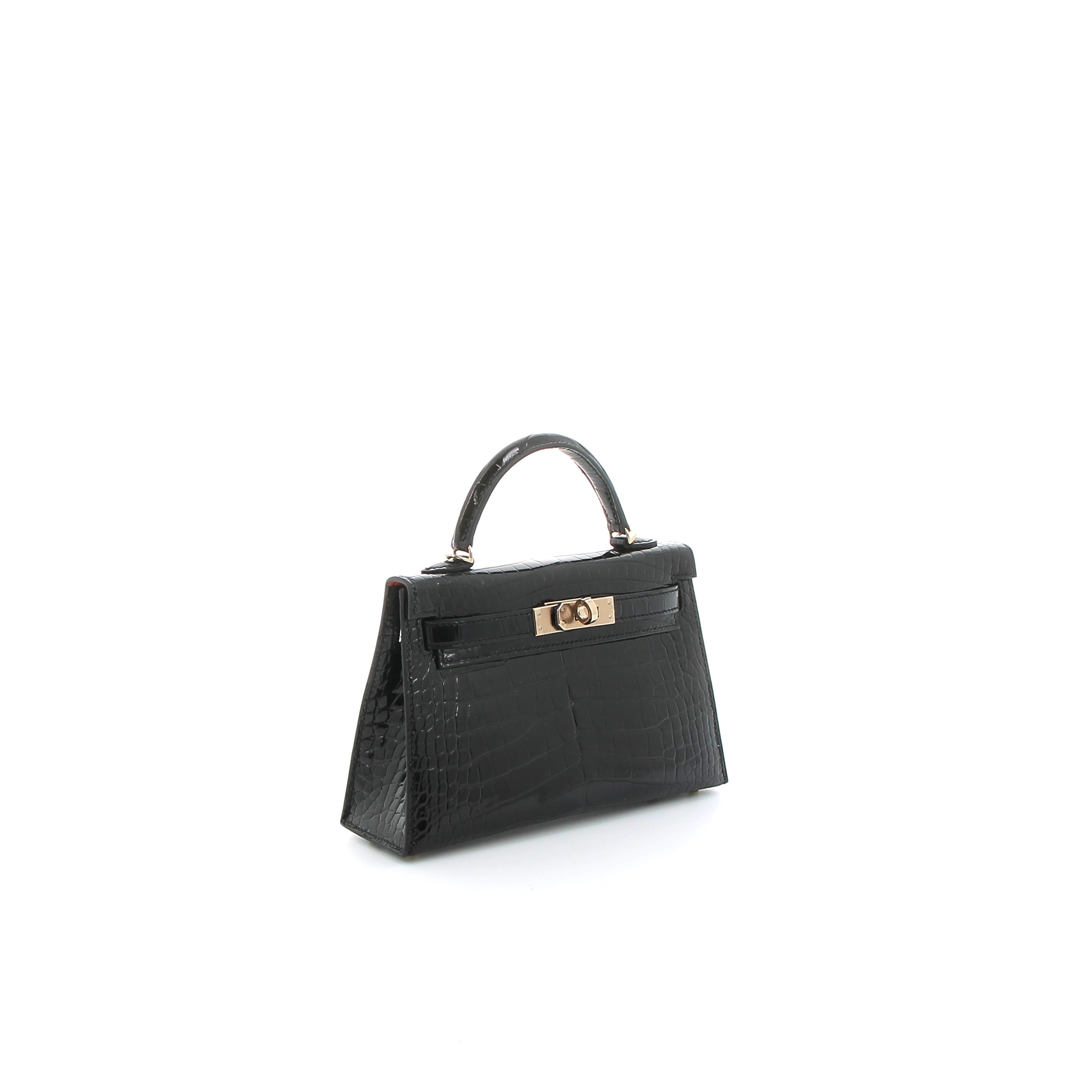 HERMES Kelly 20 Noir Crocodile Niloticus Yellow Gold Hardware