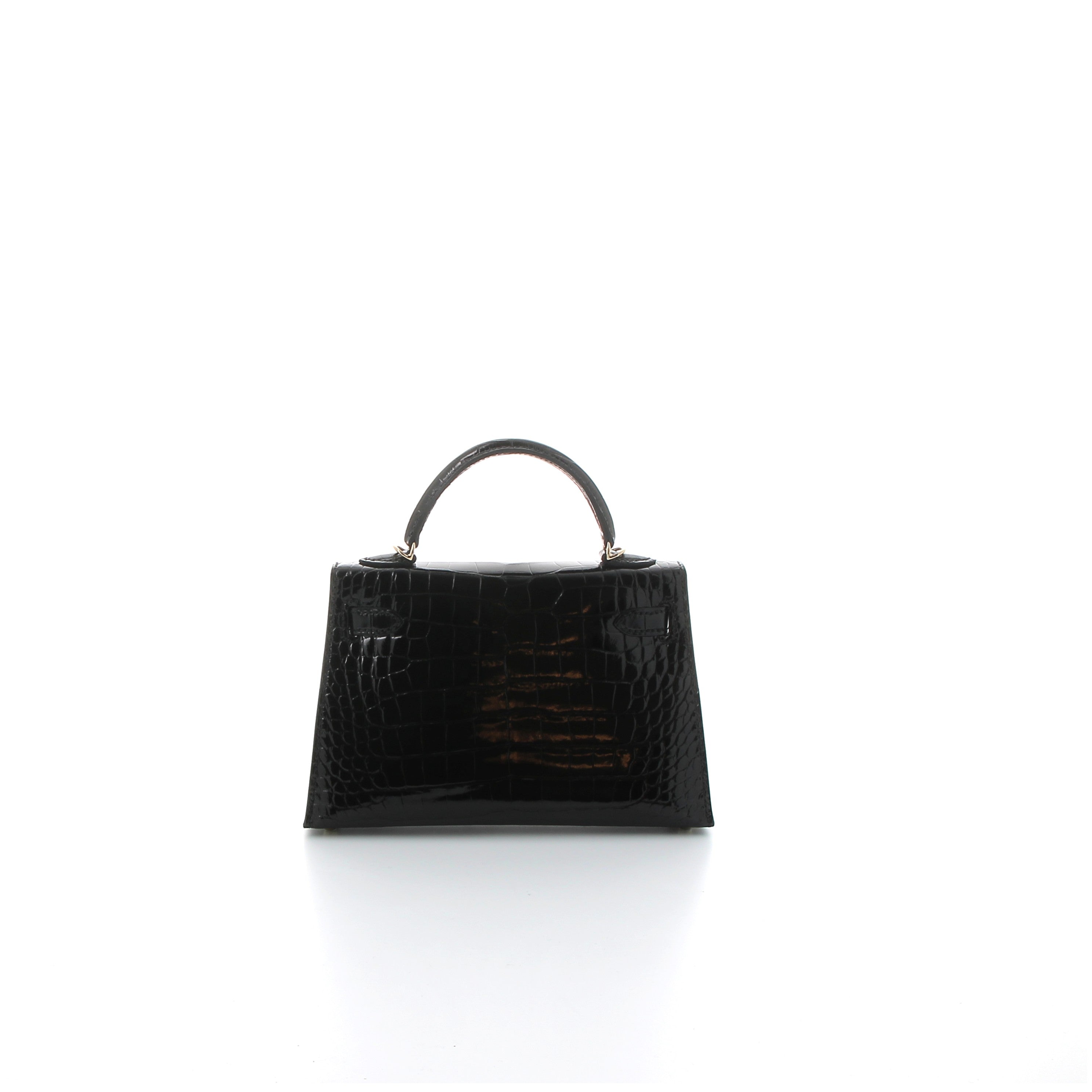 HERMES Kelly 20 Noir Crocodile Niloticus Yellow Gold Hardware