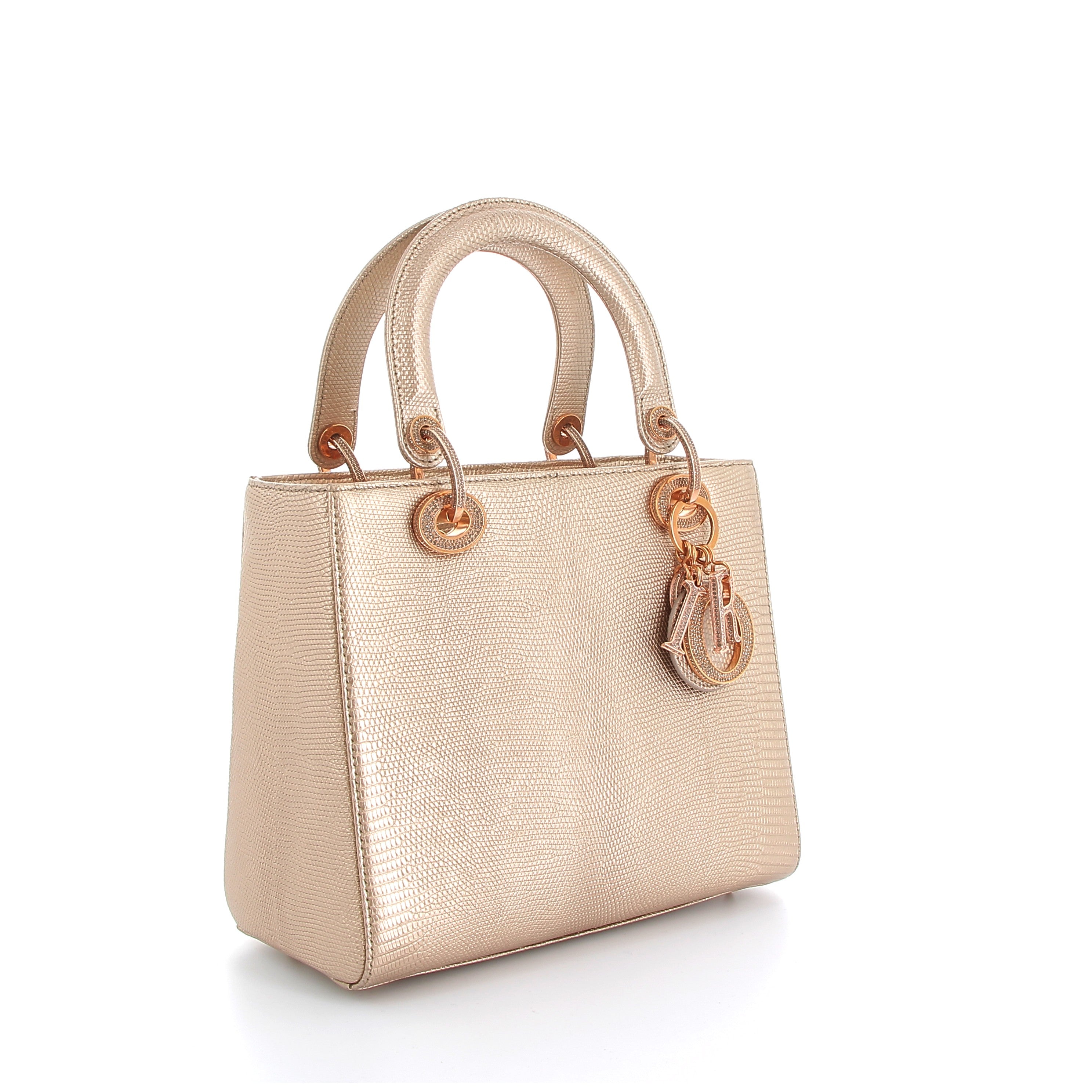 Christian Dior Small Lady Dior Gold Lézard with Gold Hardware