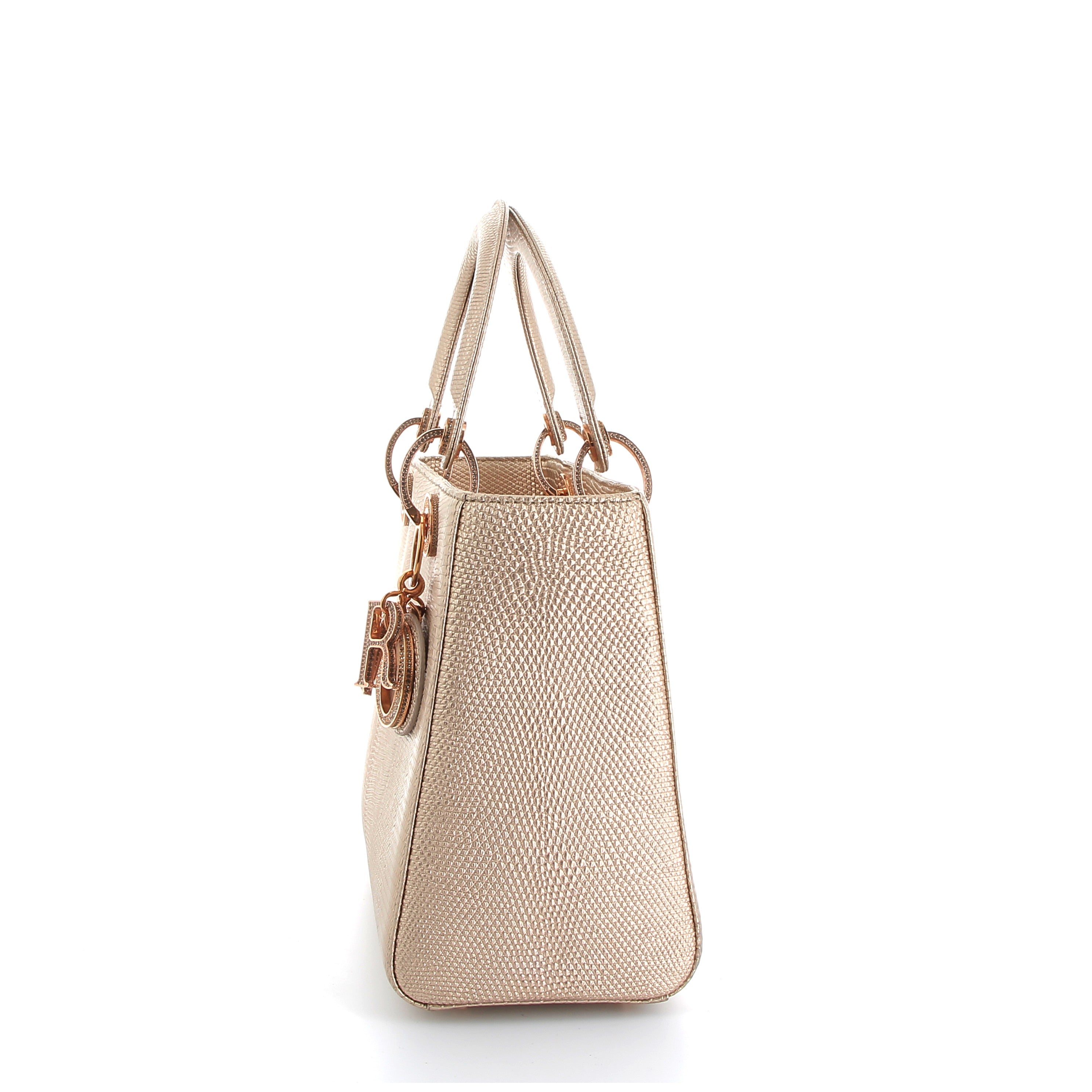 Christian Dior Small Lady Dior Gold Lézard with Gold Hardware