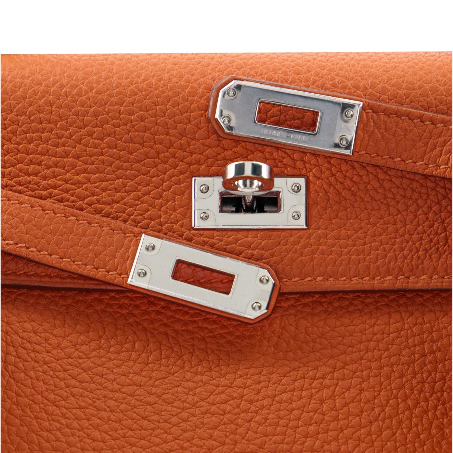 HERMES Kelly 25 Orange Togo Palladium hardware