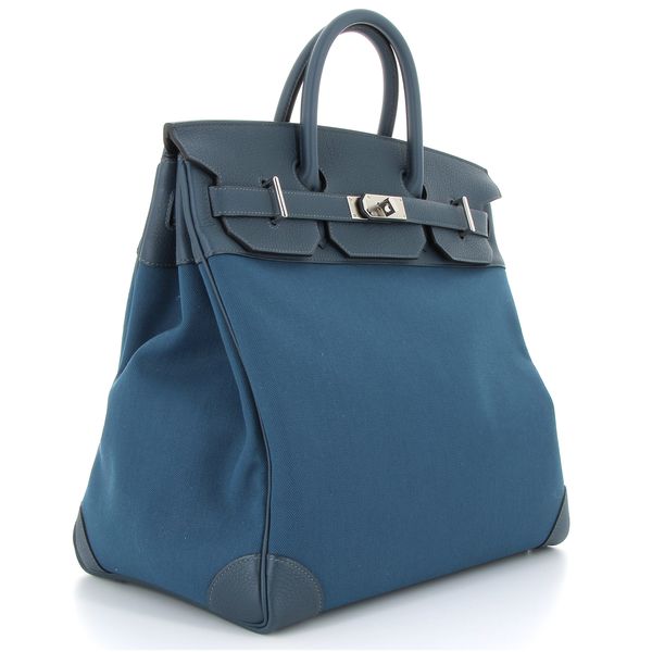 HERMES HAC 40 Toile Militaire Veau Togo Bleu Thalassa