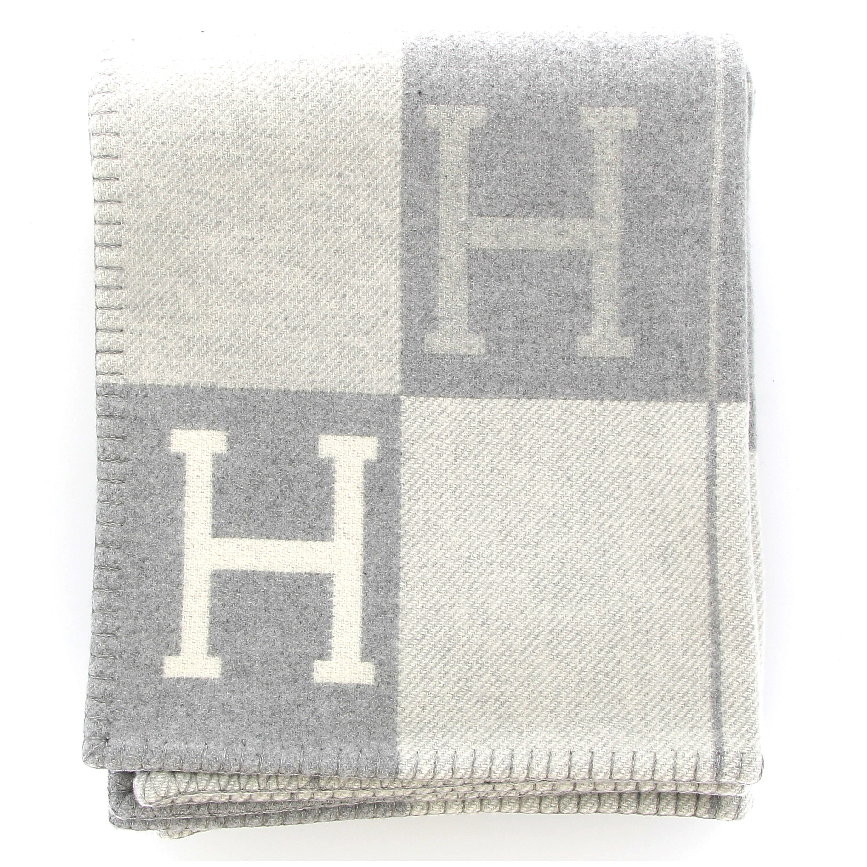 HERMÈS Avalon III throw blanket Ecru / Light Grey