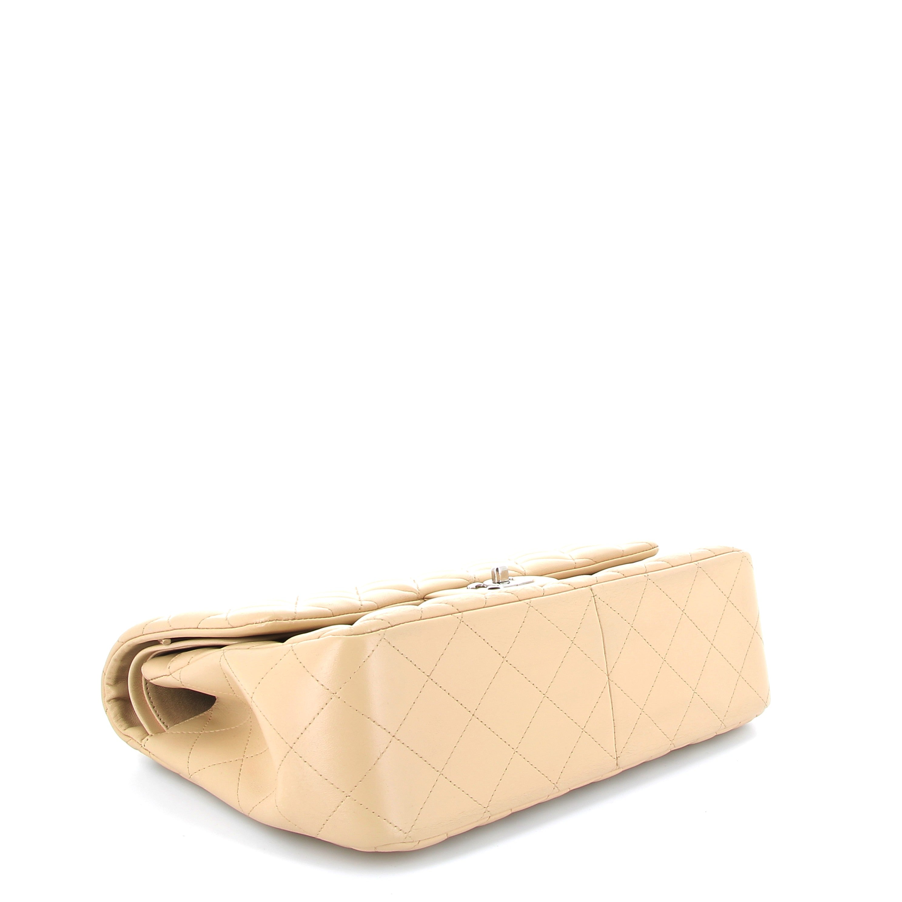 Chanel Beige Lambskin Timeless Jumbo Flap bag with Silver Hardware