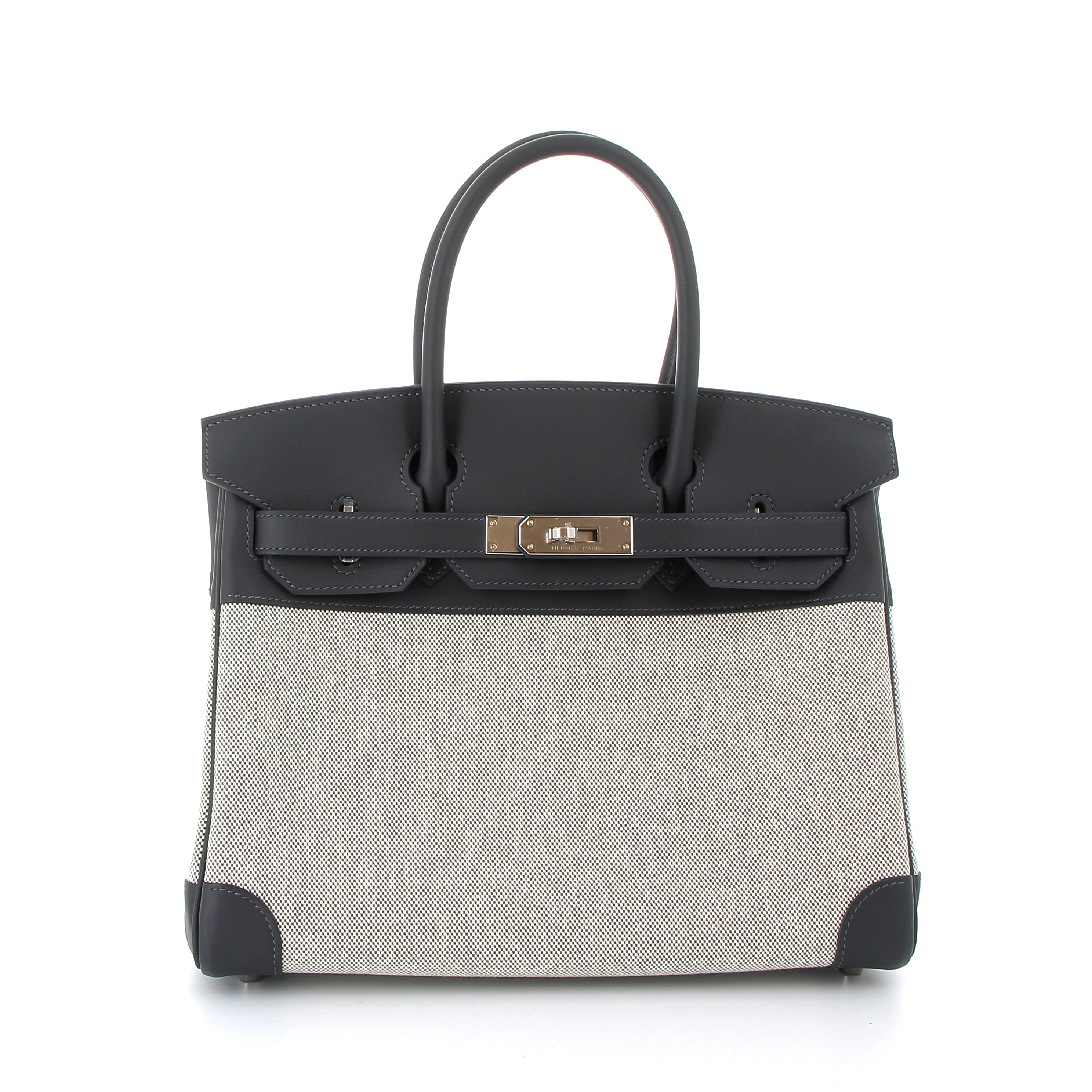 Hermes Birkin 30cm Ardoise Swift & Ecru Toile with Palladium Hardware