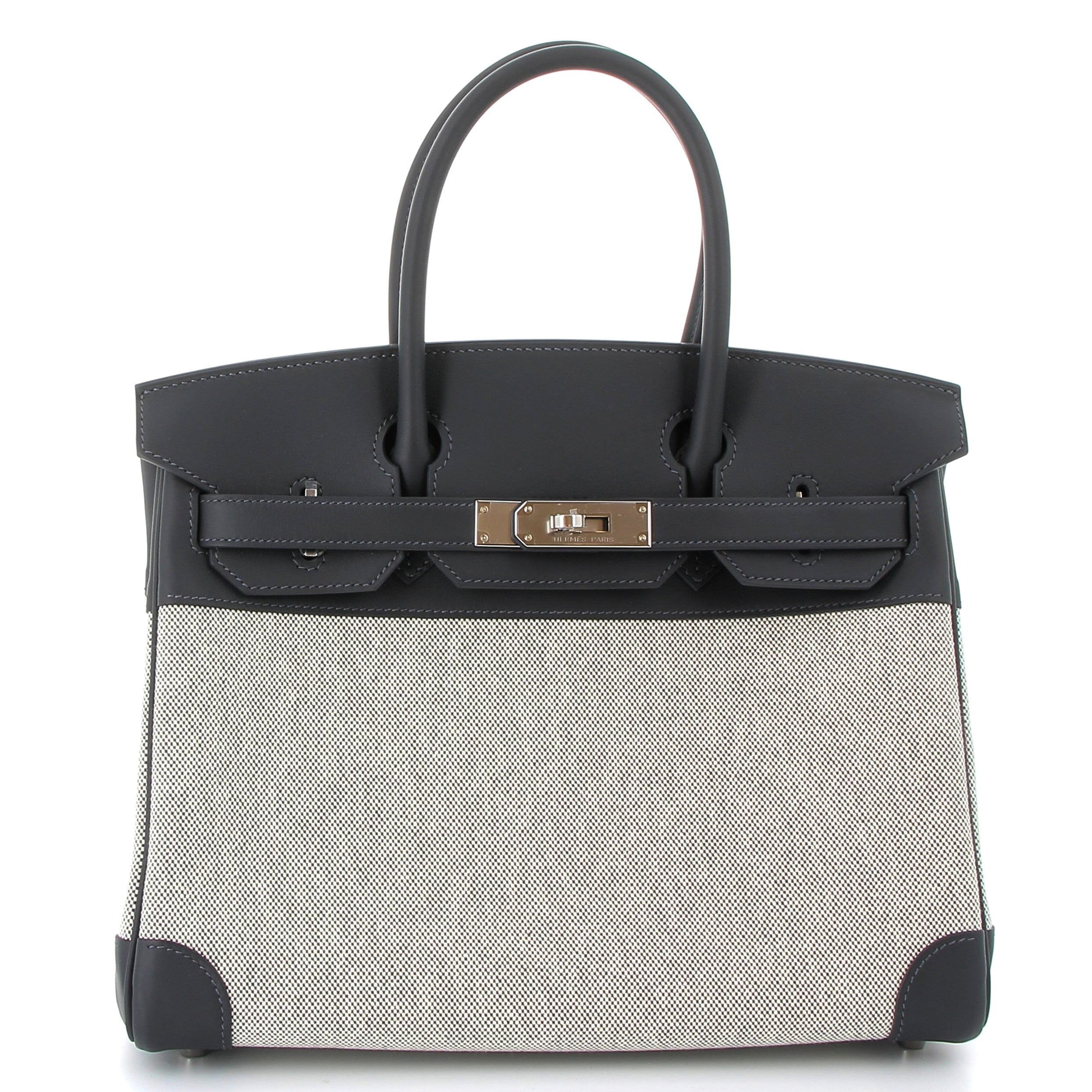 HERMES Birkin 30 Ardoise/Ecru Toile H/Swift Palladium hardware