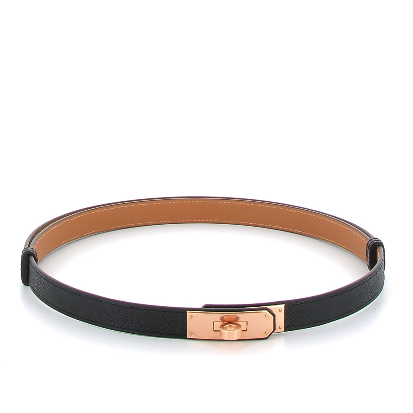 HERMES Kelly 18 Belt Black Rose Gold Hardware