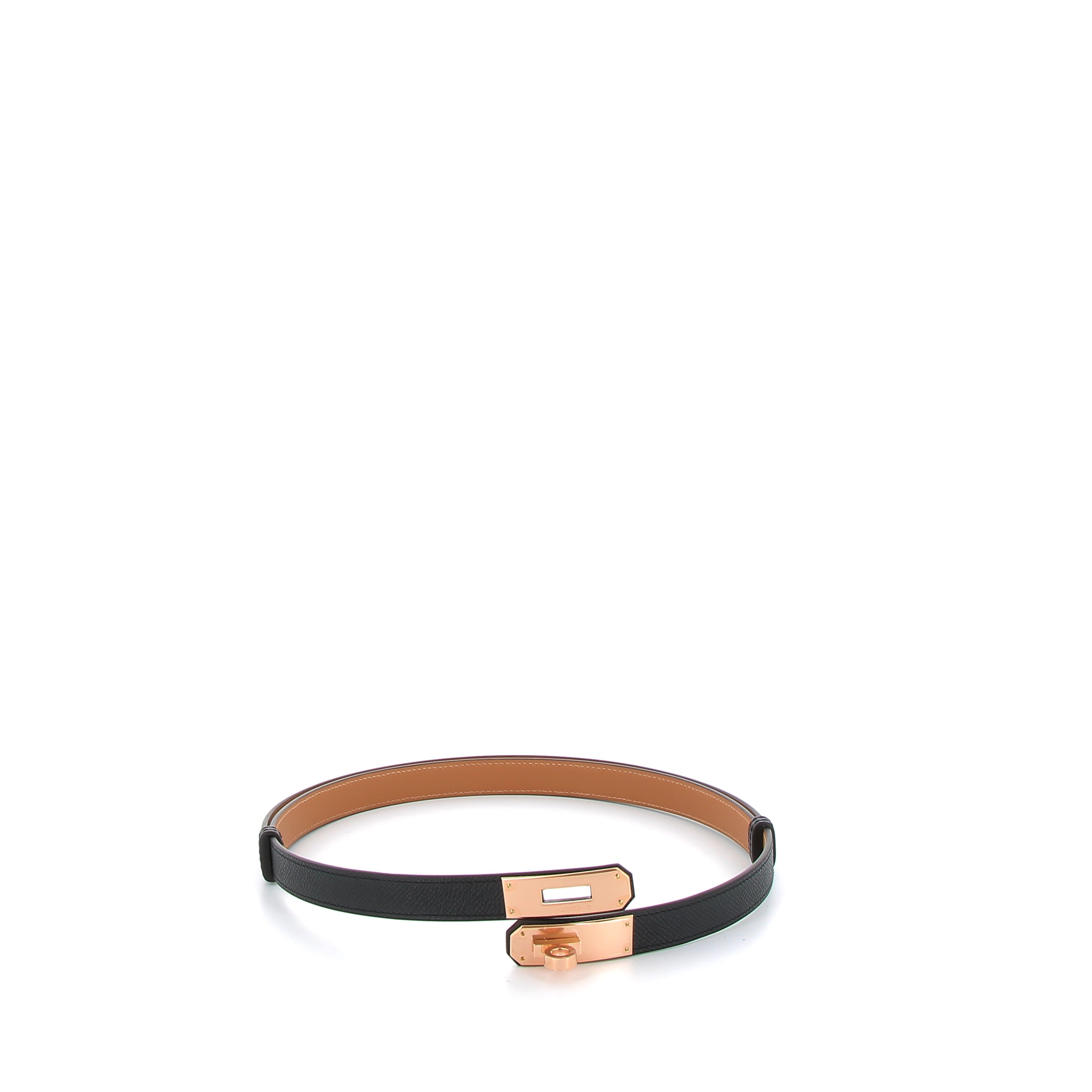 HERMES Kelly 18 Belt Black Rose Gold Hardware