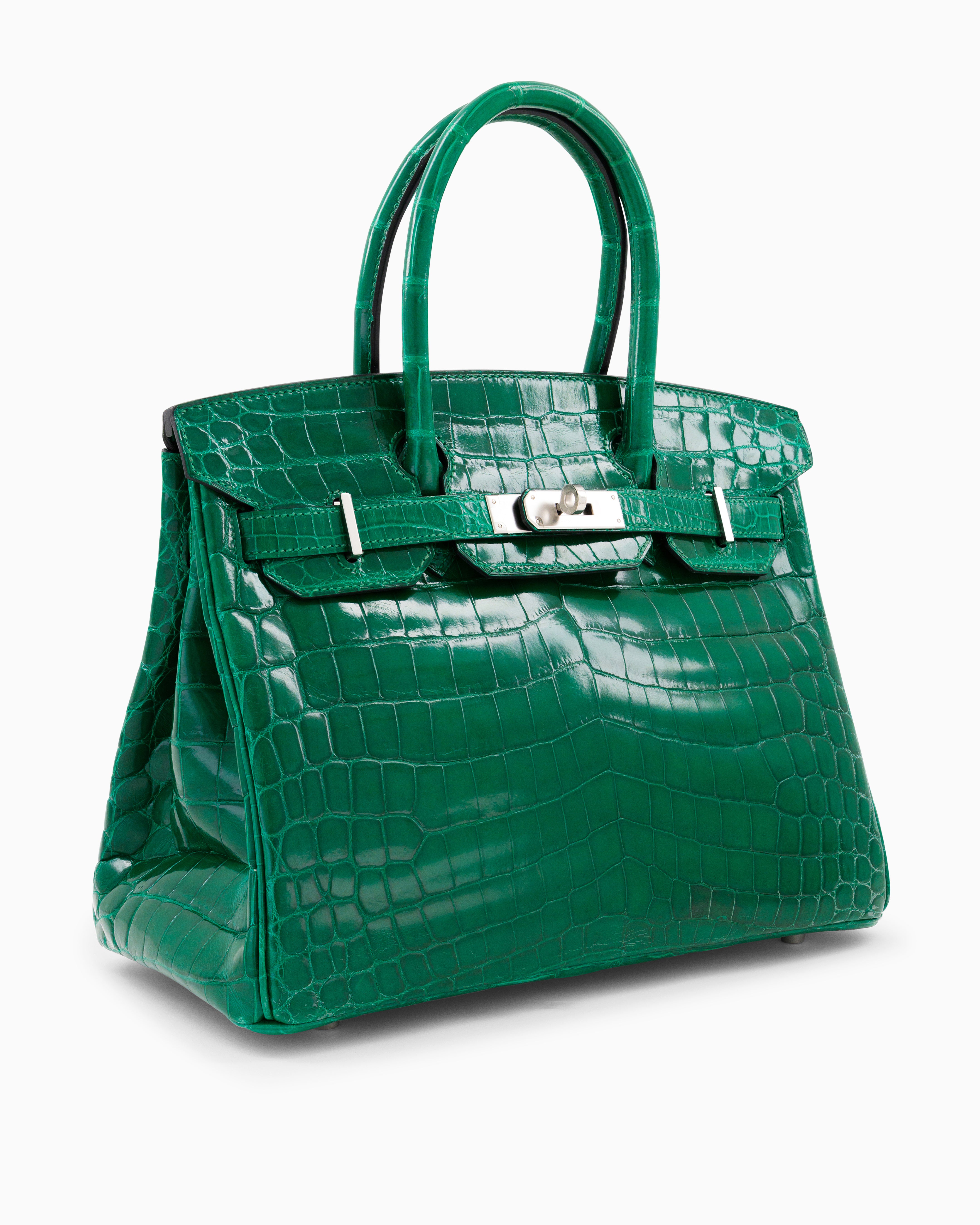 Pre-Owned Birkin 30 Emerald Shiny Niloticus Crocodile Palladium Hardware box dustbag fully sealed
