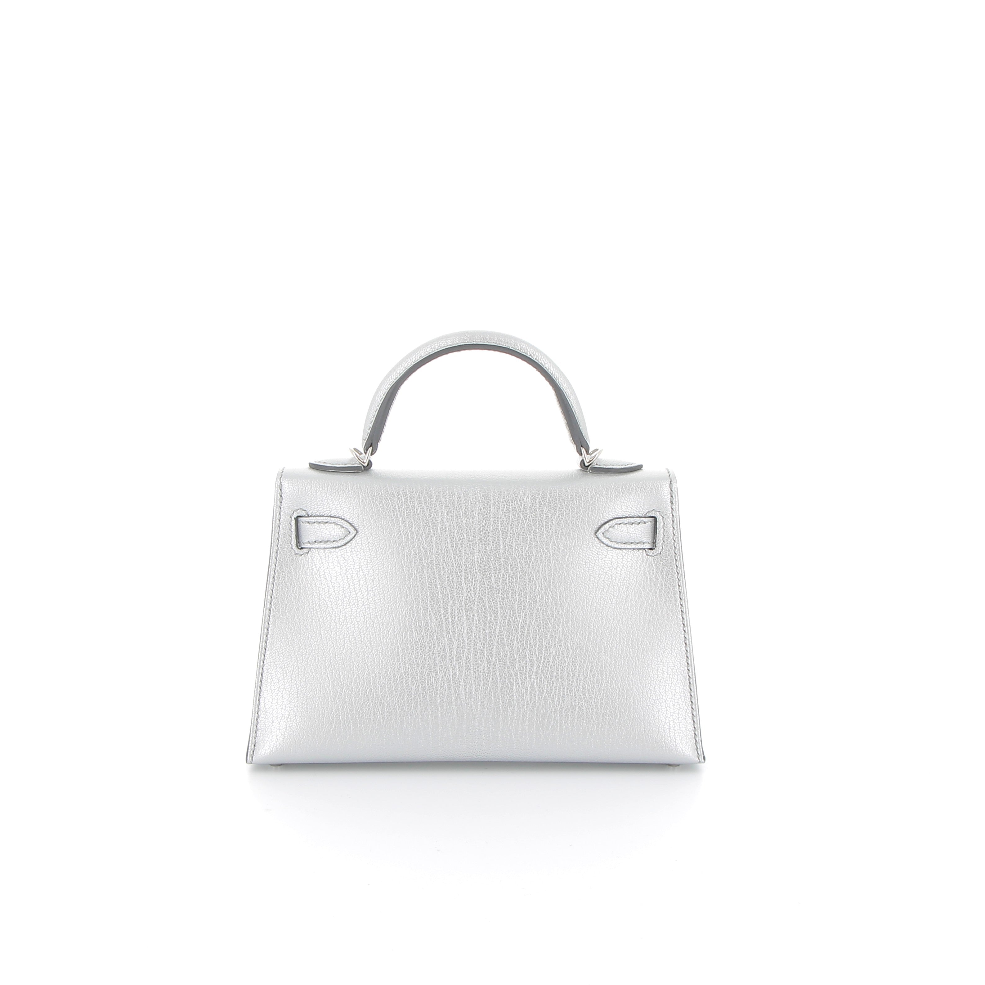 HERMÈS Kelly 20 Sellier Silver Chèvre Chamkili Light Palladium hardware