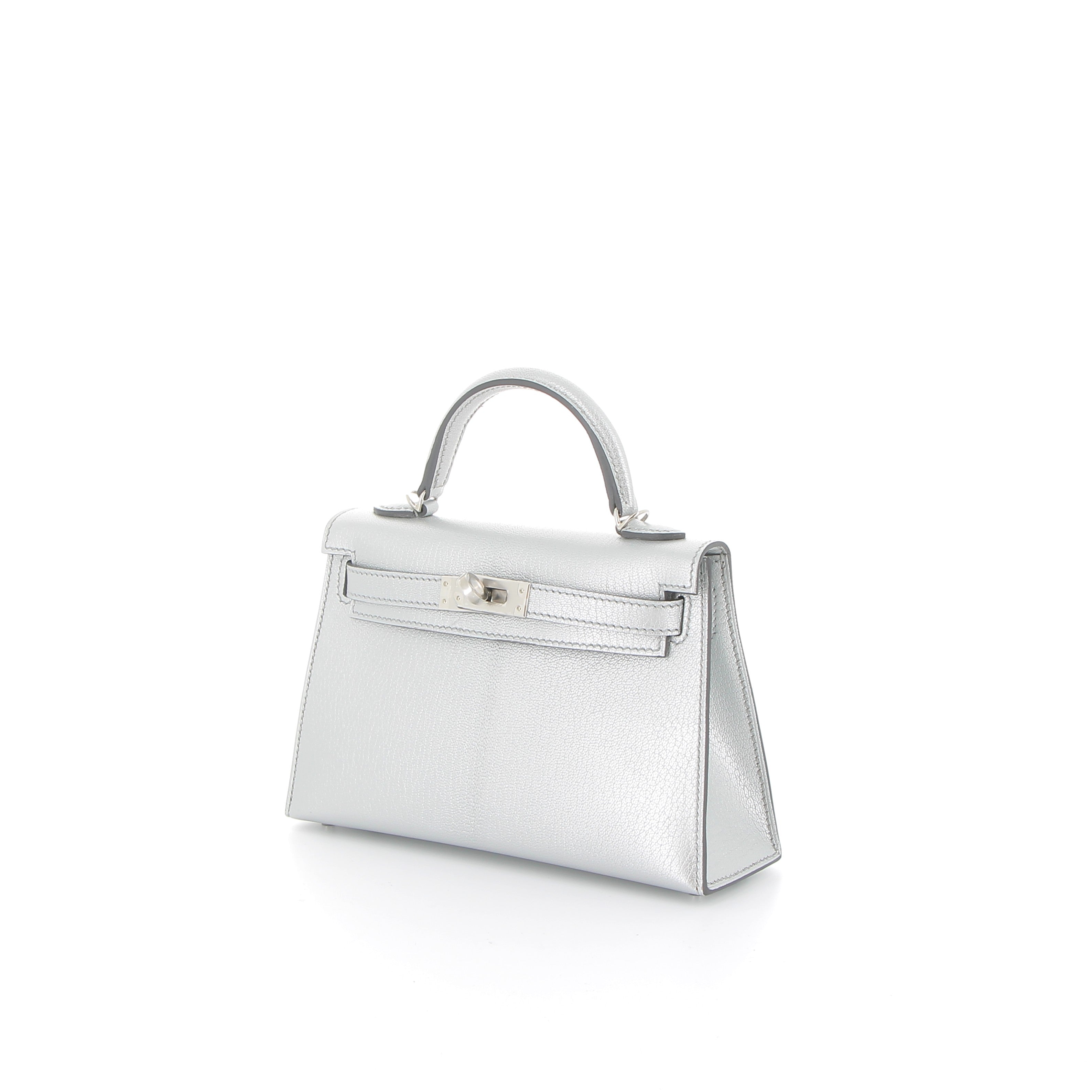 HERMÈS Kelly 20 Sellier Silver Chèvre Chamkili Light Palladium hardware