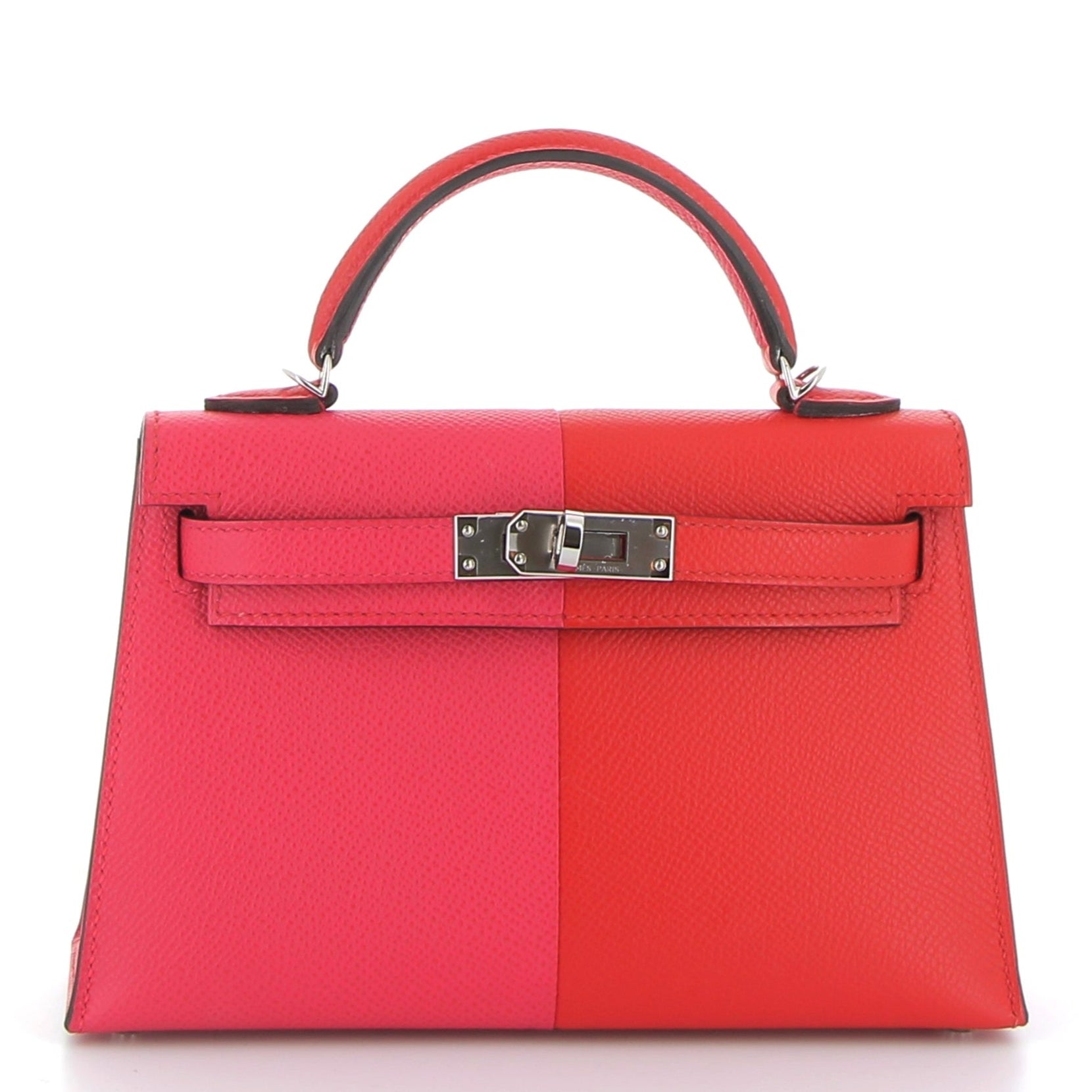 HERMÈS Kelly 20 Rose Extreme / Rouge de Coeur / Blue Zanzibar Epsom Leather Palladium Hardware