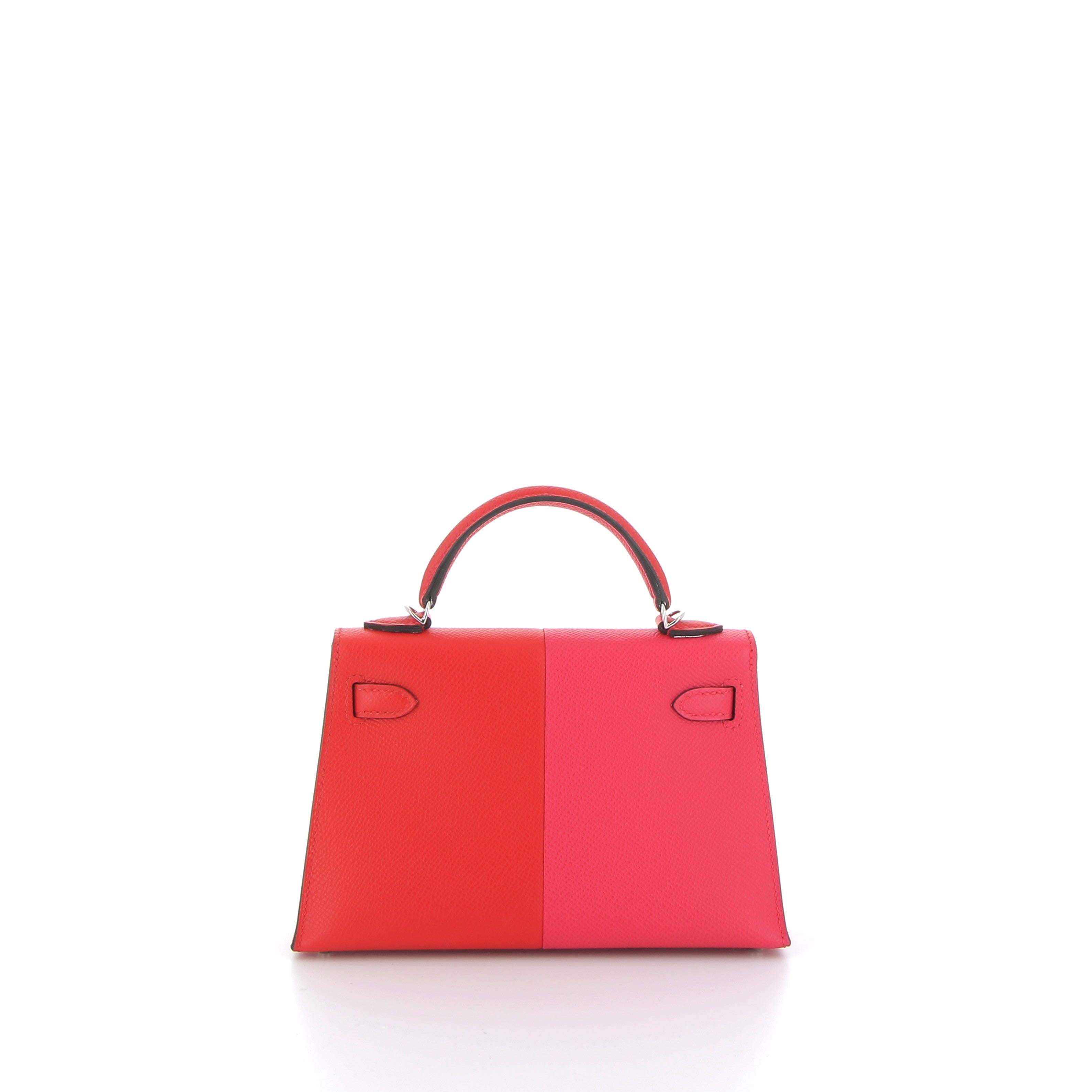 HERMÈS Kelly 20 Rose Extreme / Rouge de Coeur / Blue Zanzibar Epsom Leather Palladium Hardware