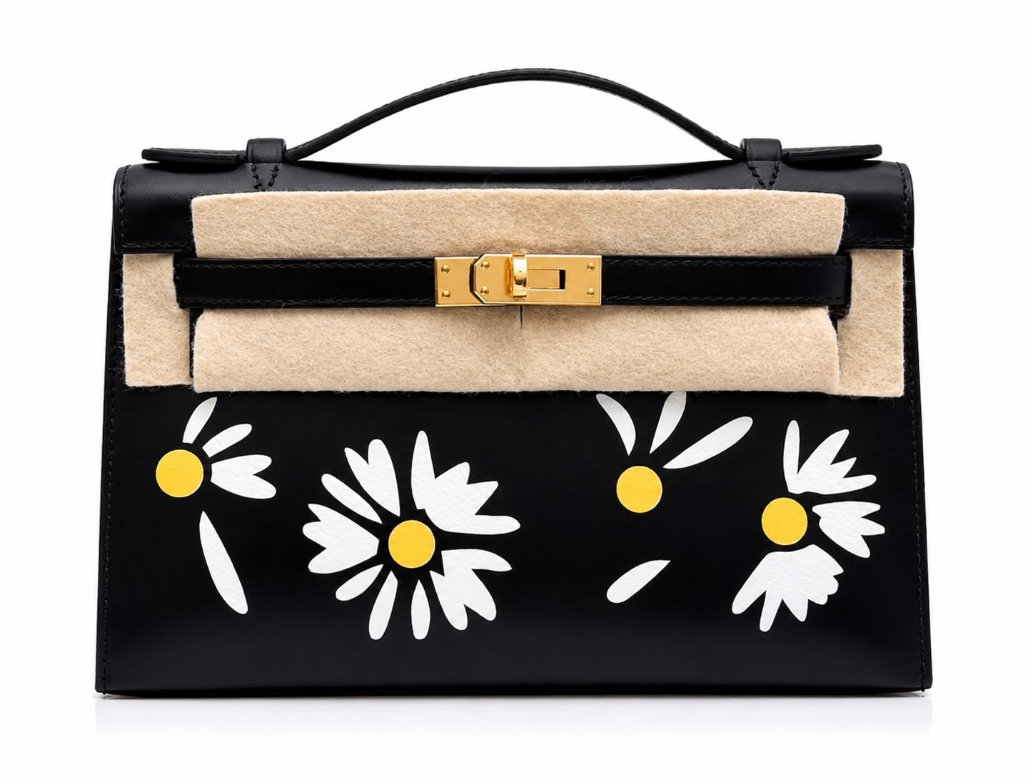 Hermes Kelly Pochette Lucky Daisy Noir Palladium&nbsp;hardware
