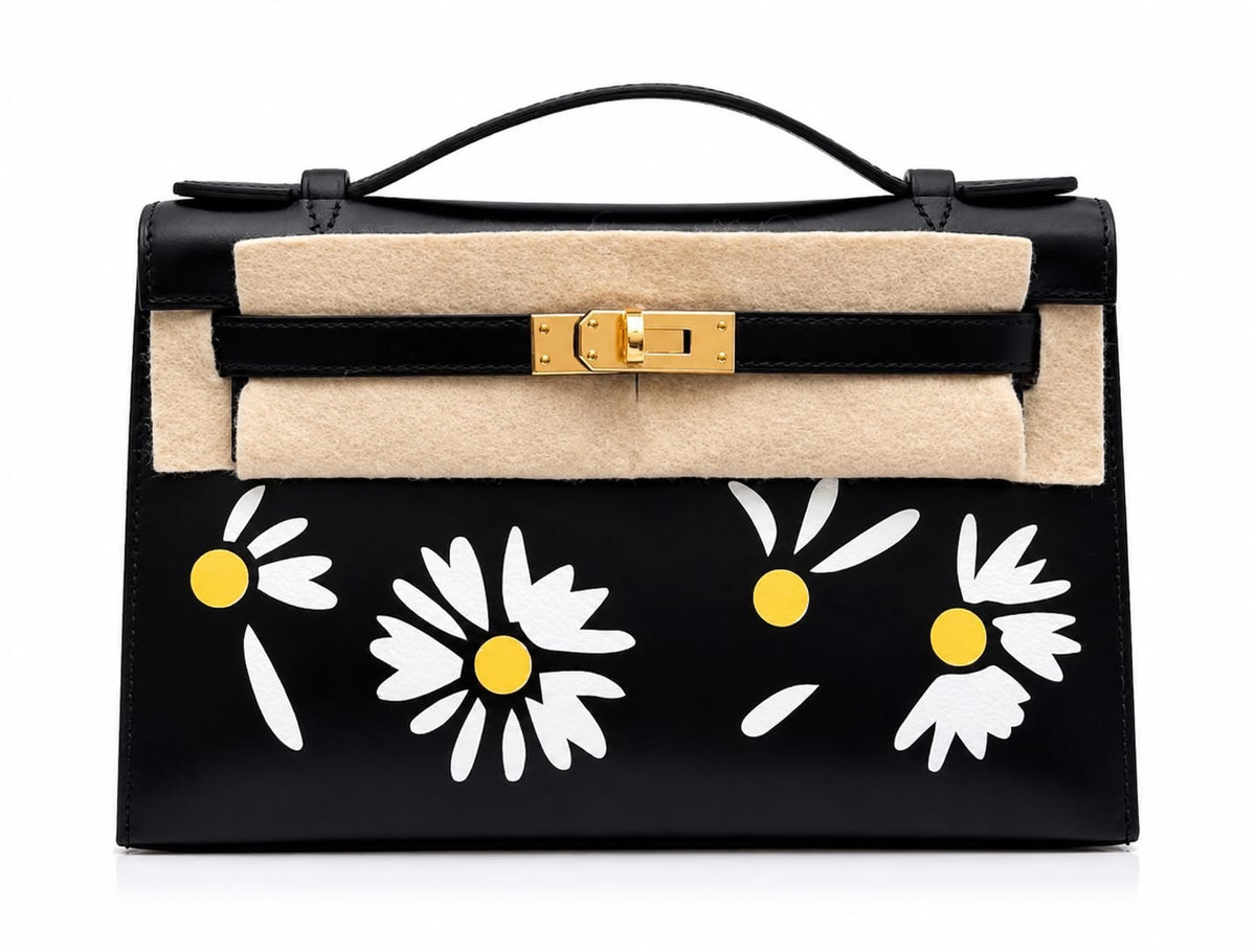 Hermès Kelly Pochette Daisy noir box Palladium Hardware