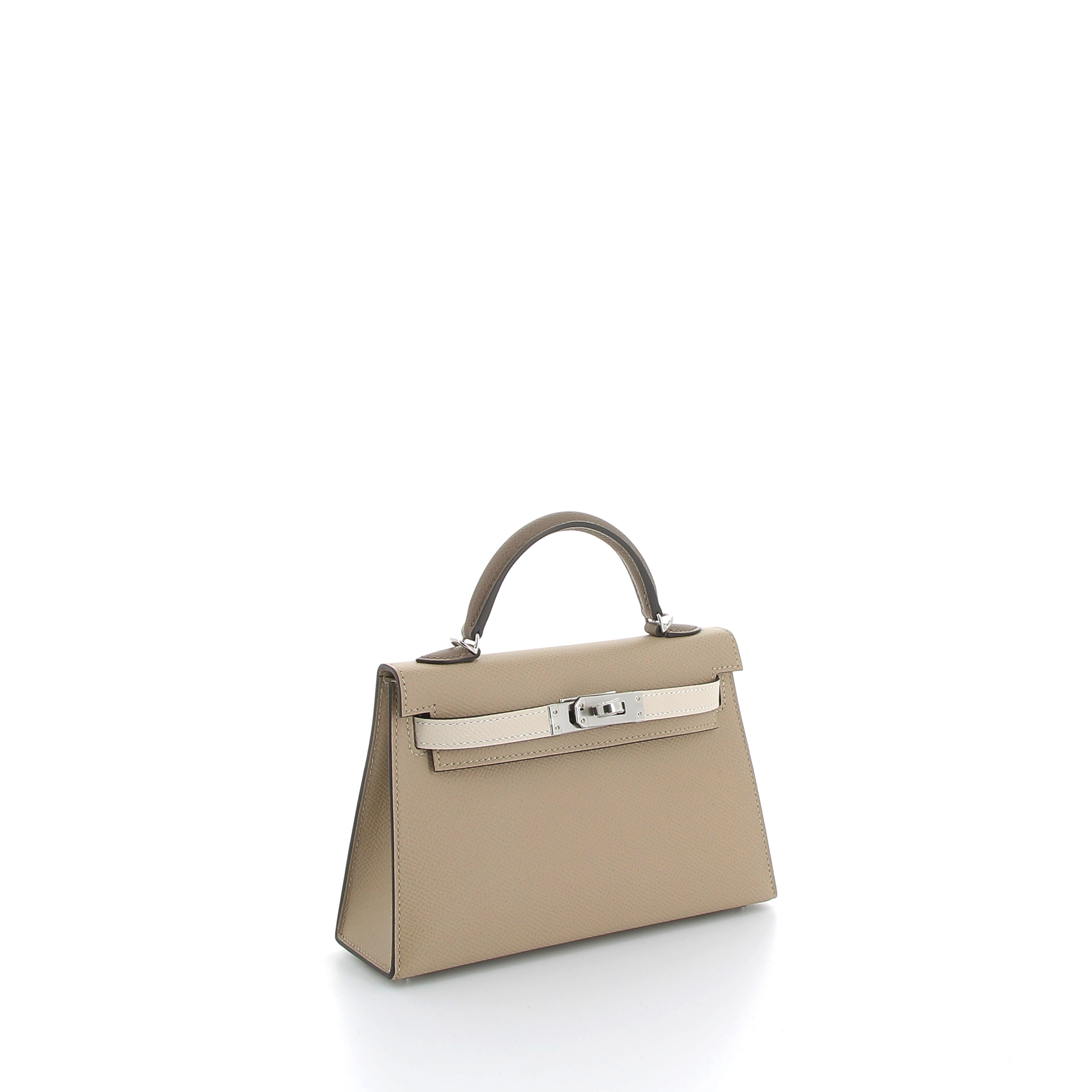 HERMÈS Kelly 20 Sellier Trench/Craie/Étoupe Epsom Leather Palladium Hardware