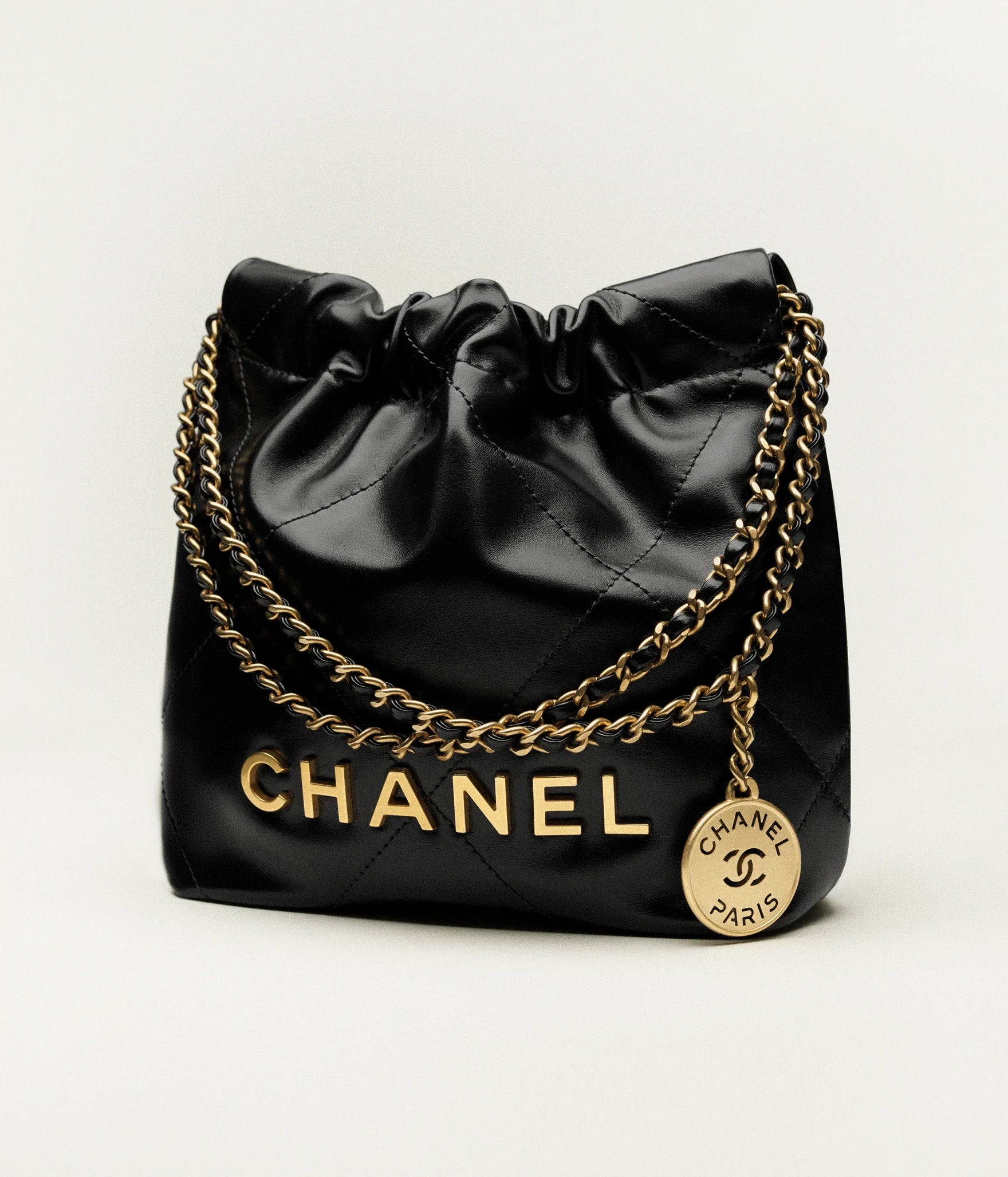 CHANEL Chanel 22 Mini Handbag Black Calfskin Leather