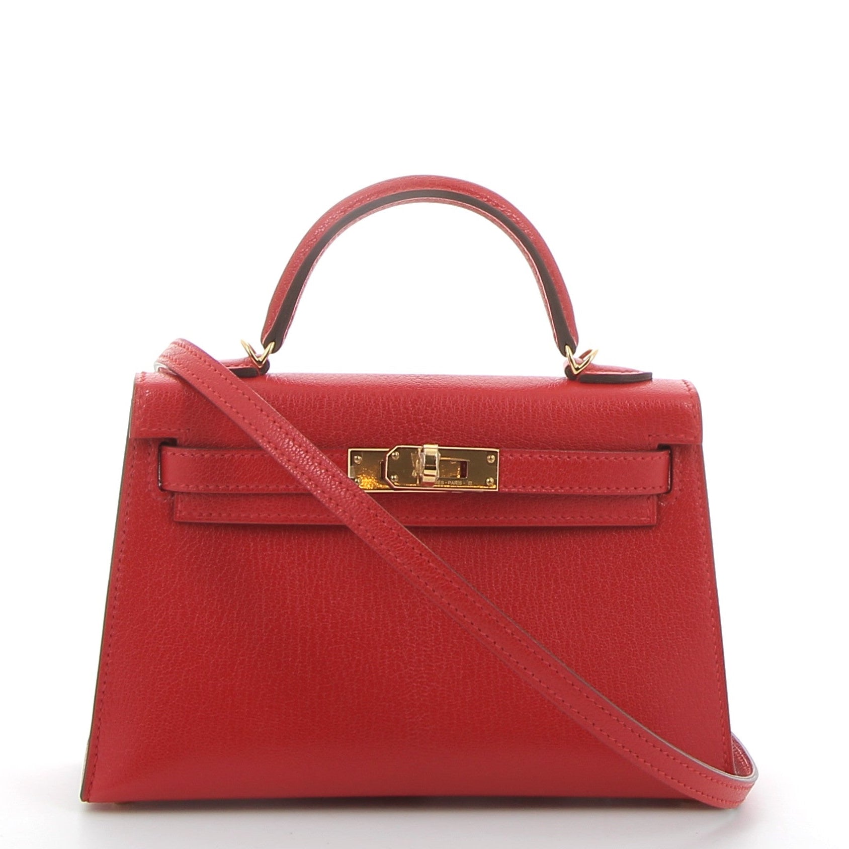 HERMES Kelly 20 Rouge de Coeur Chèvre Leather Yellow Gold Hardware