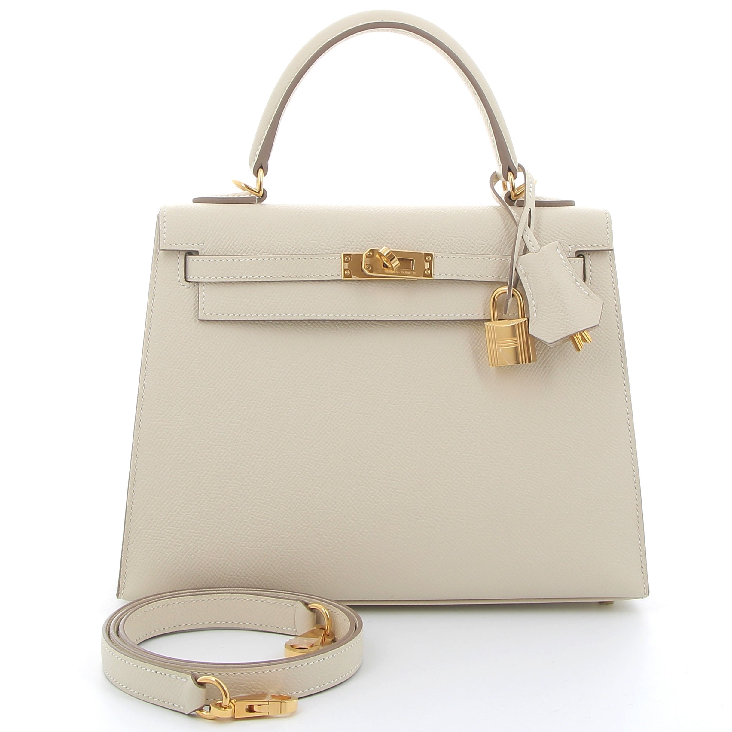 HERMES Kelly 25 Craie Epsom leather Yellow gold hardware