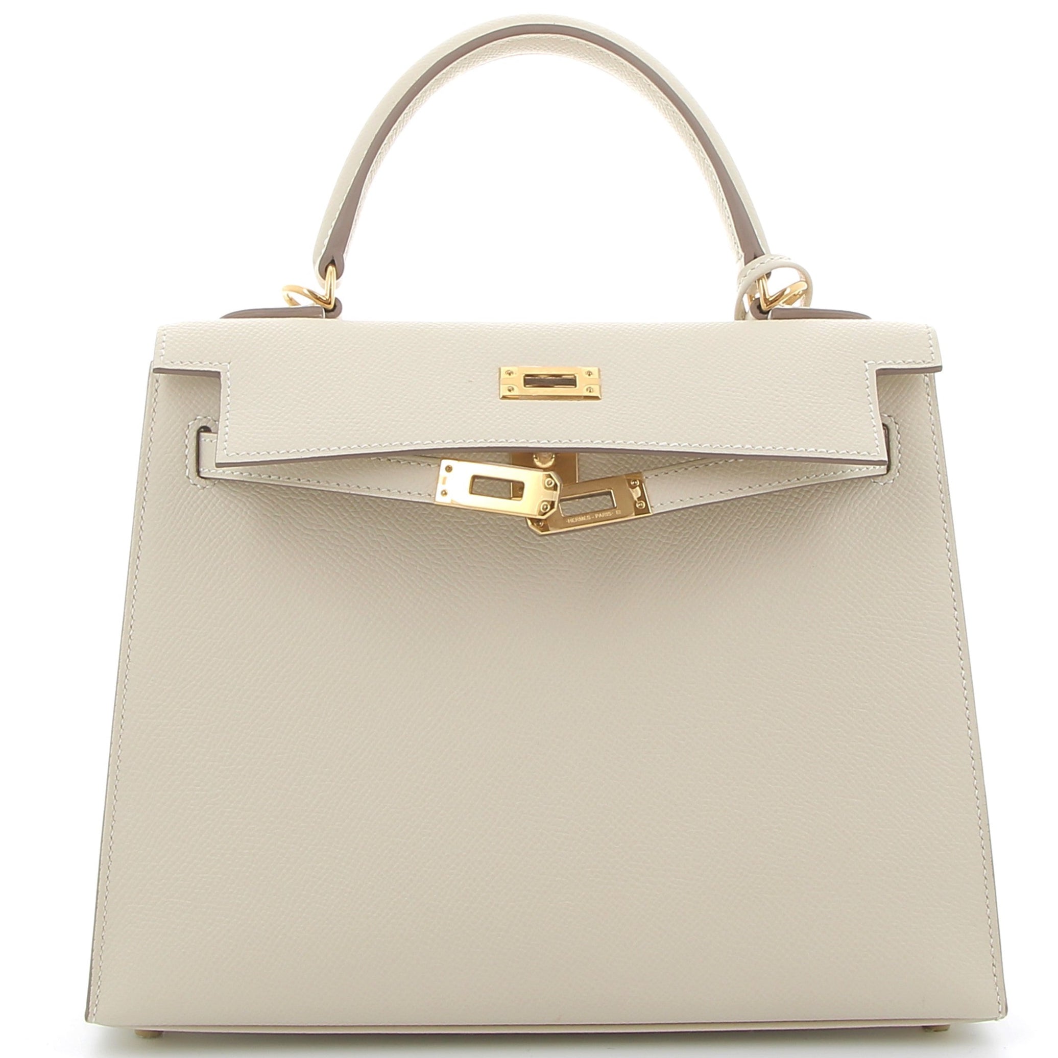 HERMES Kelly 25 Craie Epsom leather Yellow gold hardware