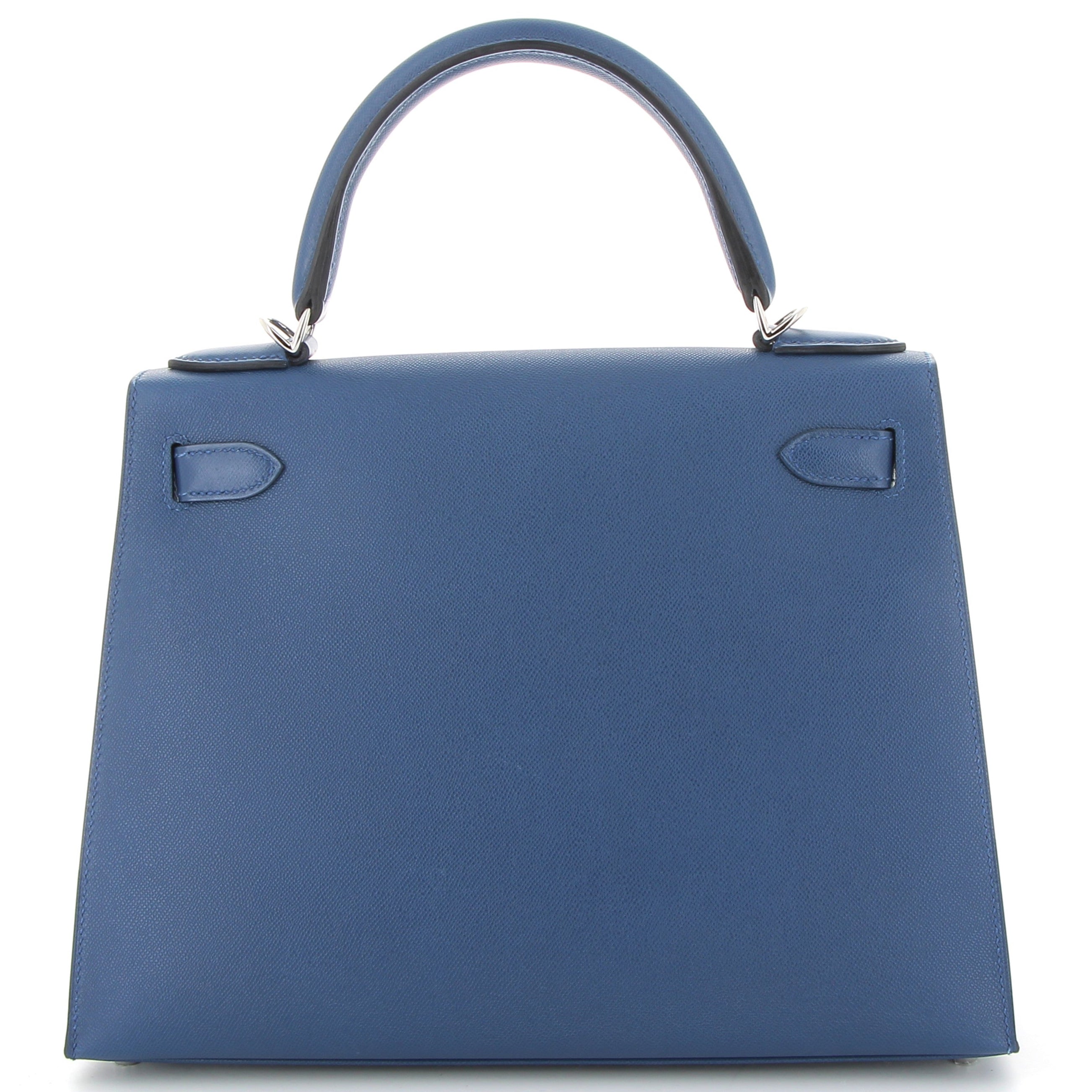 HERMES Kelly 28 Bleu Tie Veau Madame Leather Palladium Hardware