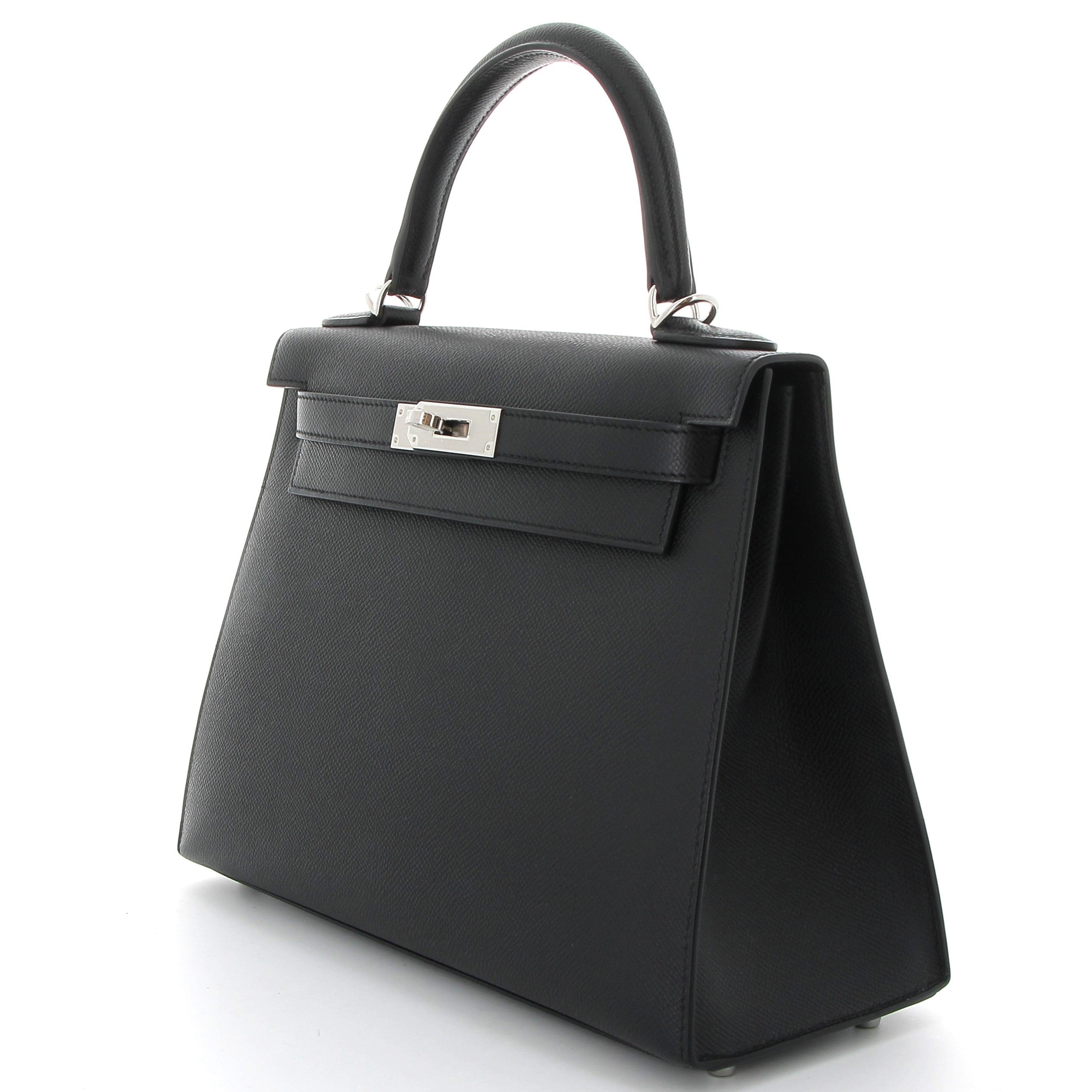 HERMES Kelly 28 Noir Epsom Leather Palladium Hardware