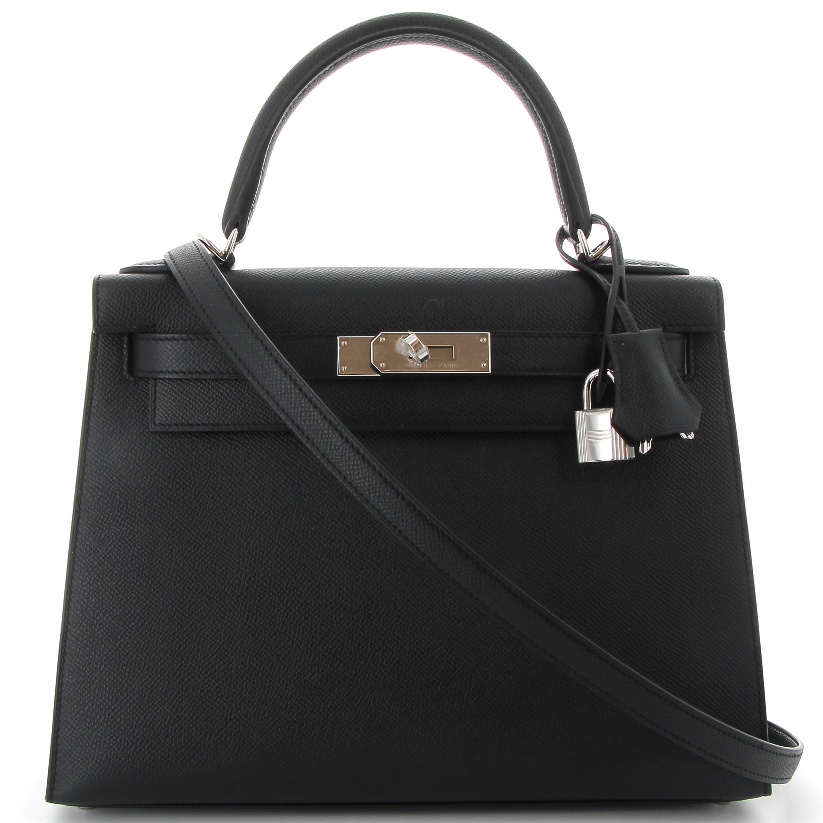 HERMES Kelly 28 Noir Epsom Leather Palladium Hardware