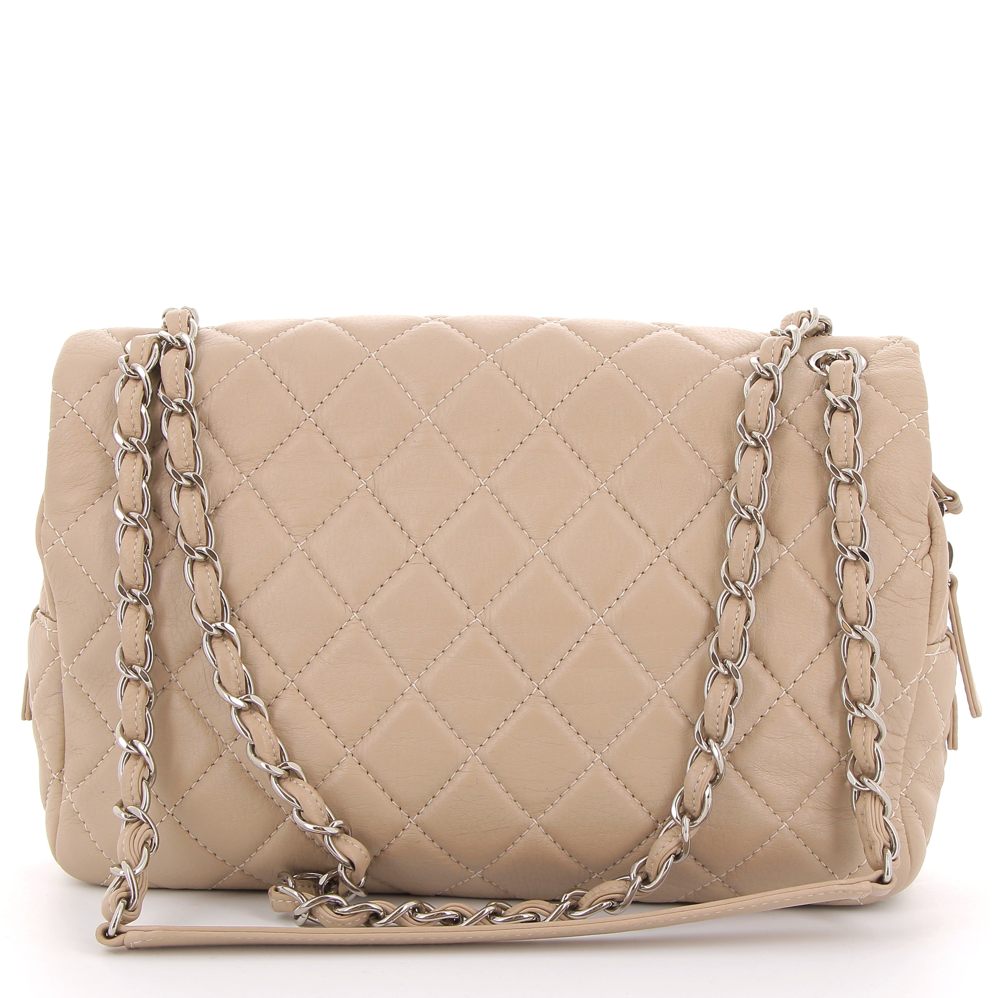 CHANEL Easy Flap Beige Calfskin Silver Hardware