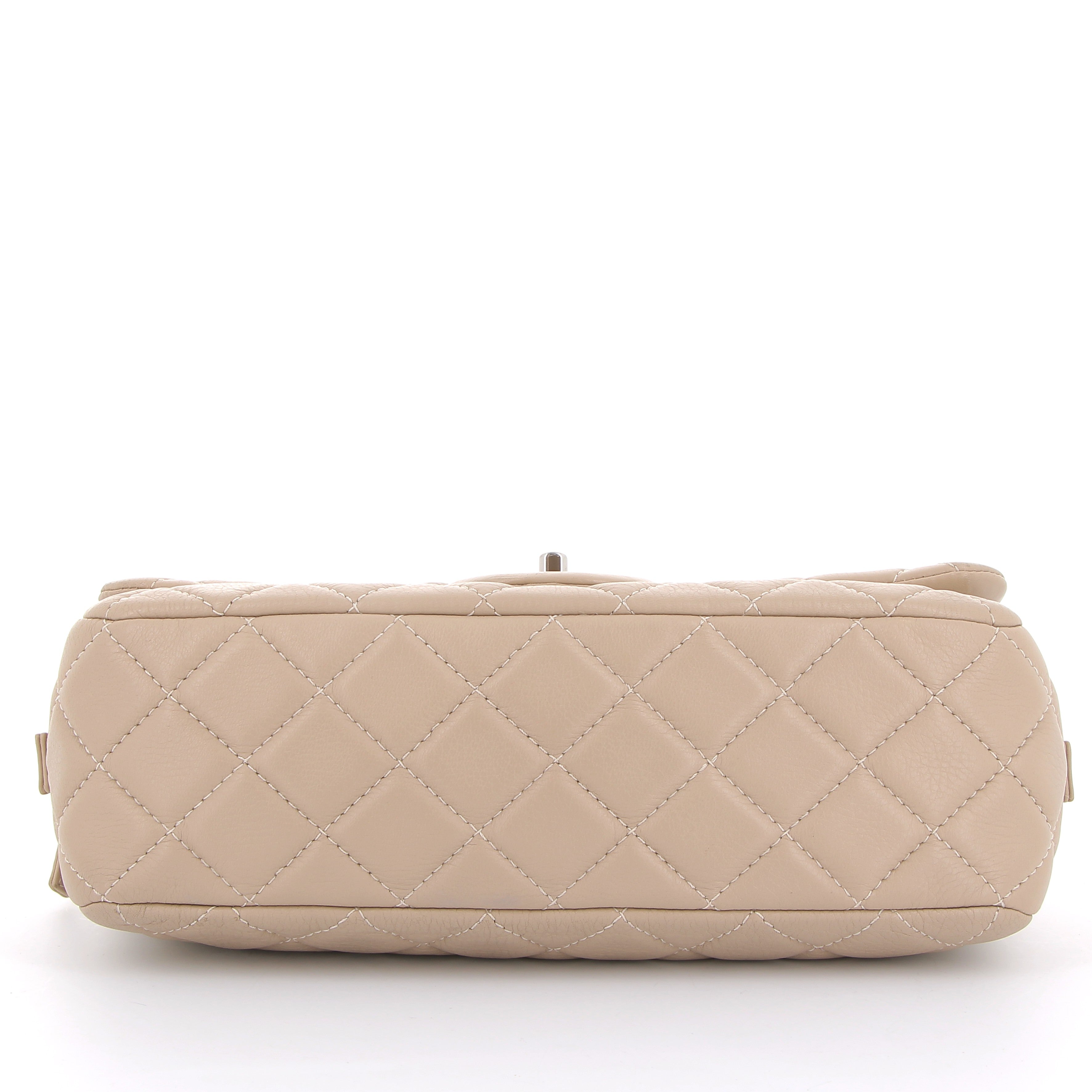 CHANEL Easy Flap Beige Calfskin Silver Hardware