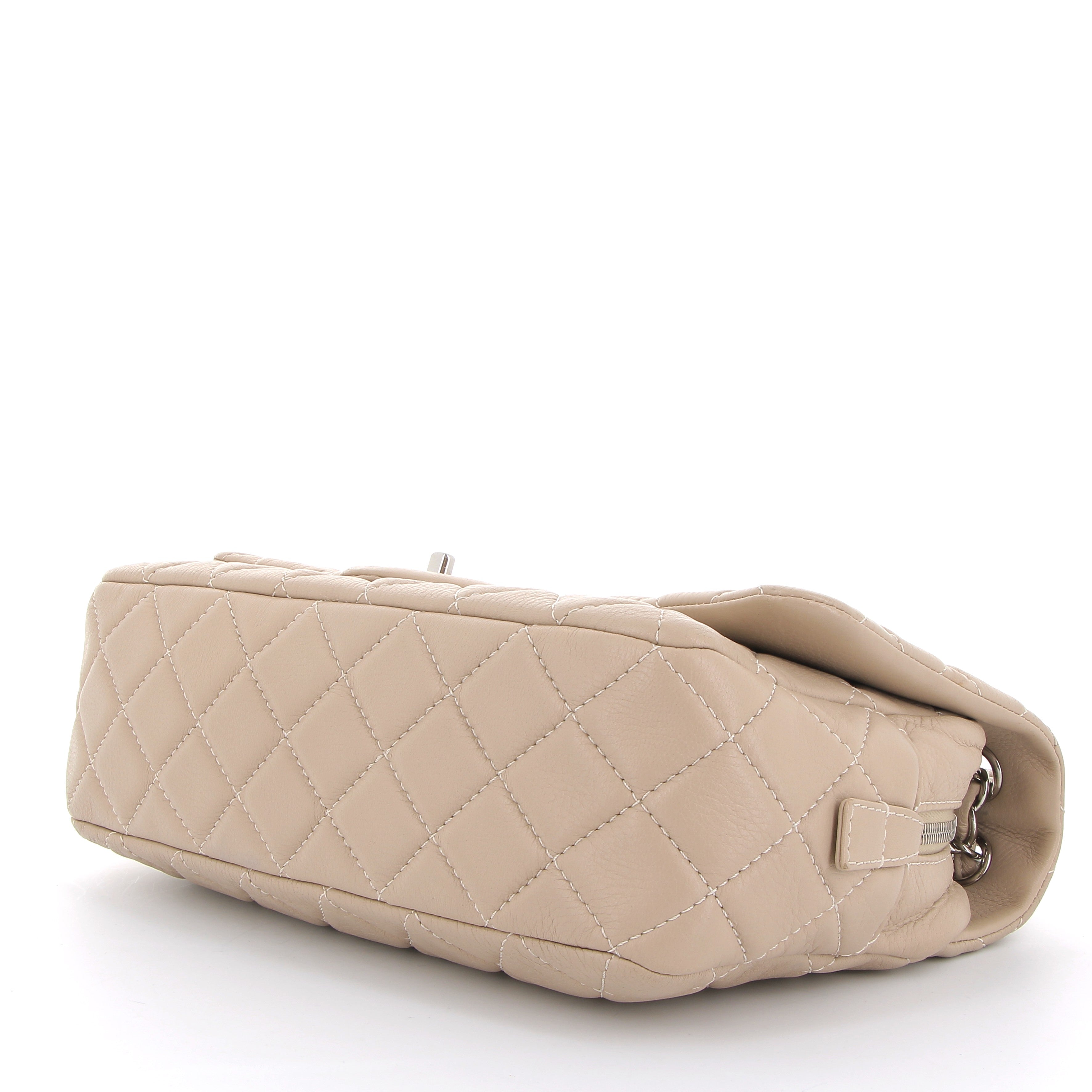 CHANEL Easy Flap Beige Calfskin Silver Hardware