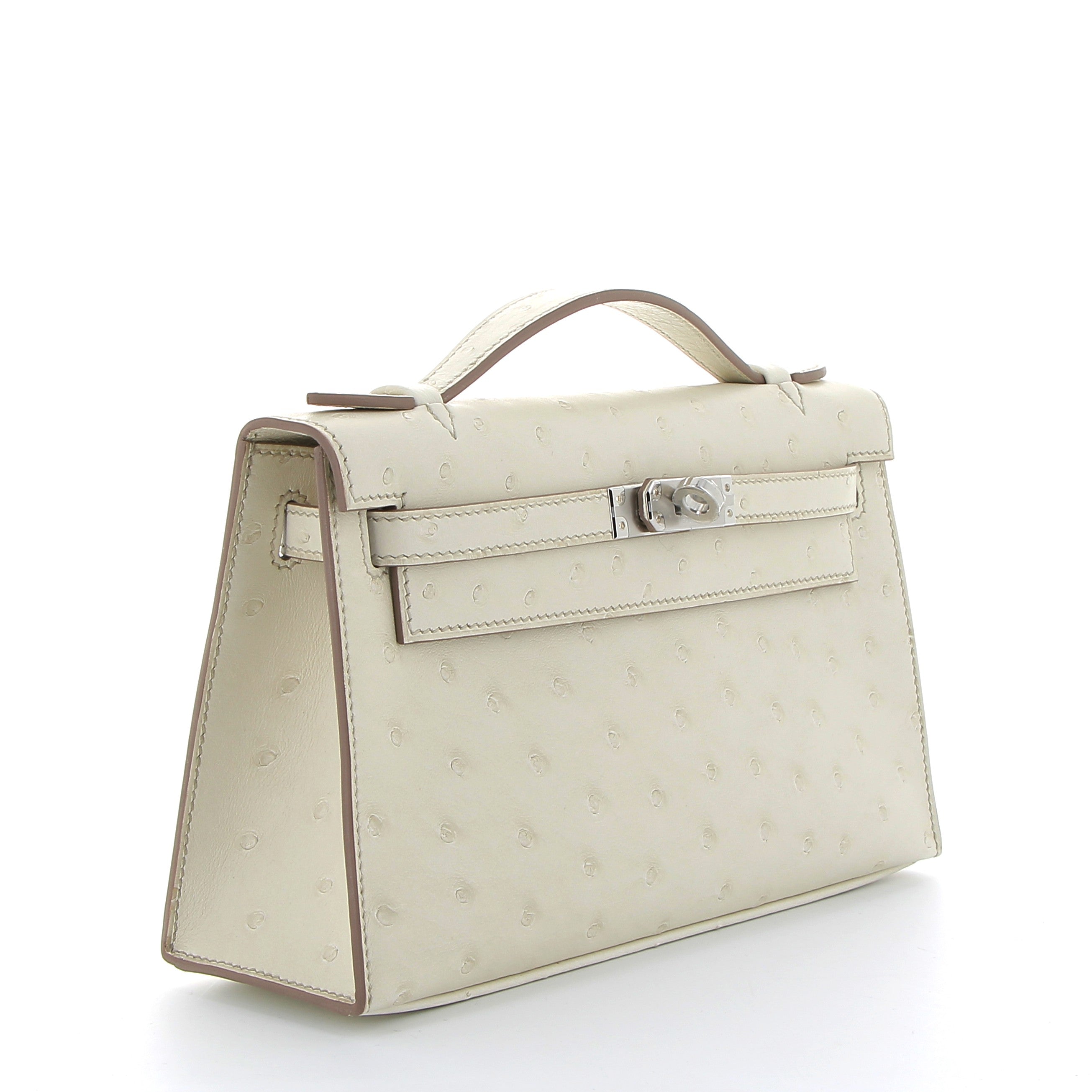 HERMES Kelly Pochette Beton Ostrich Palladium Hardware