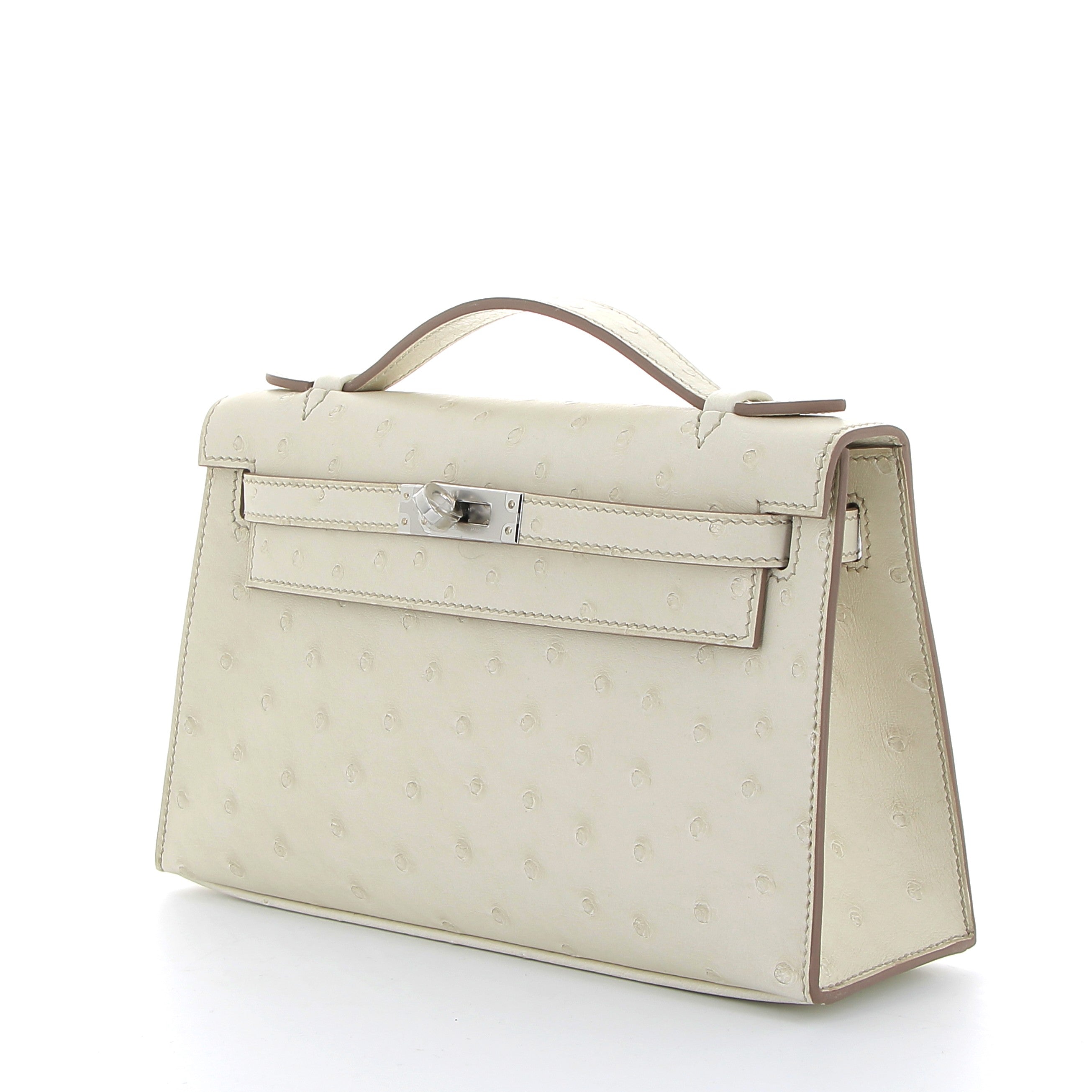 HERMES Kelly Pochette Beton Ostrich Palladium Hardware