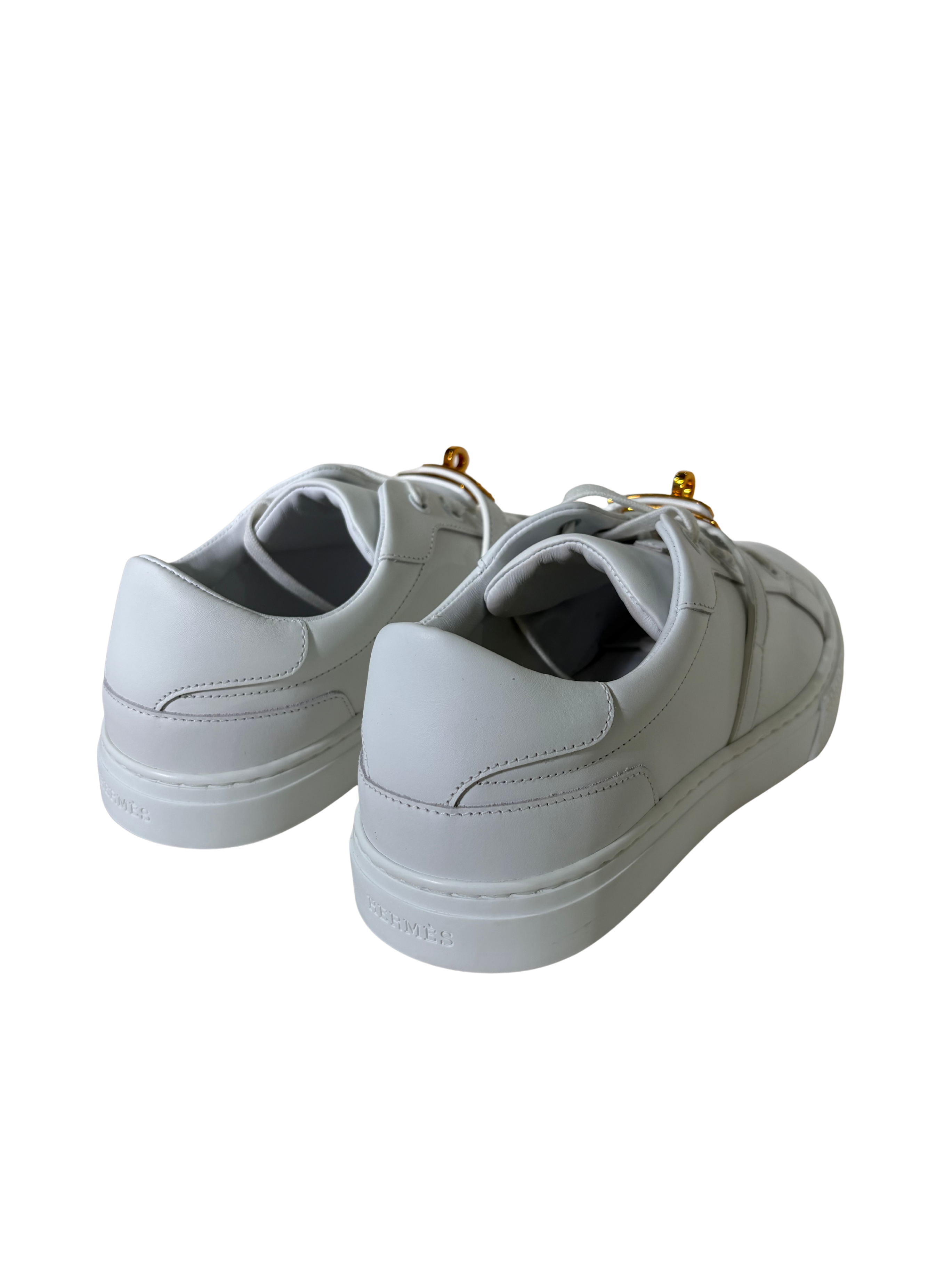 HERMES Day Sneakers in White Leather Rose Gold hardware
