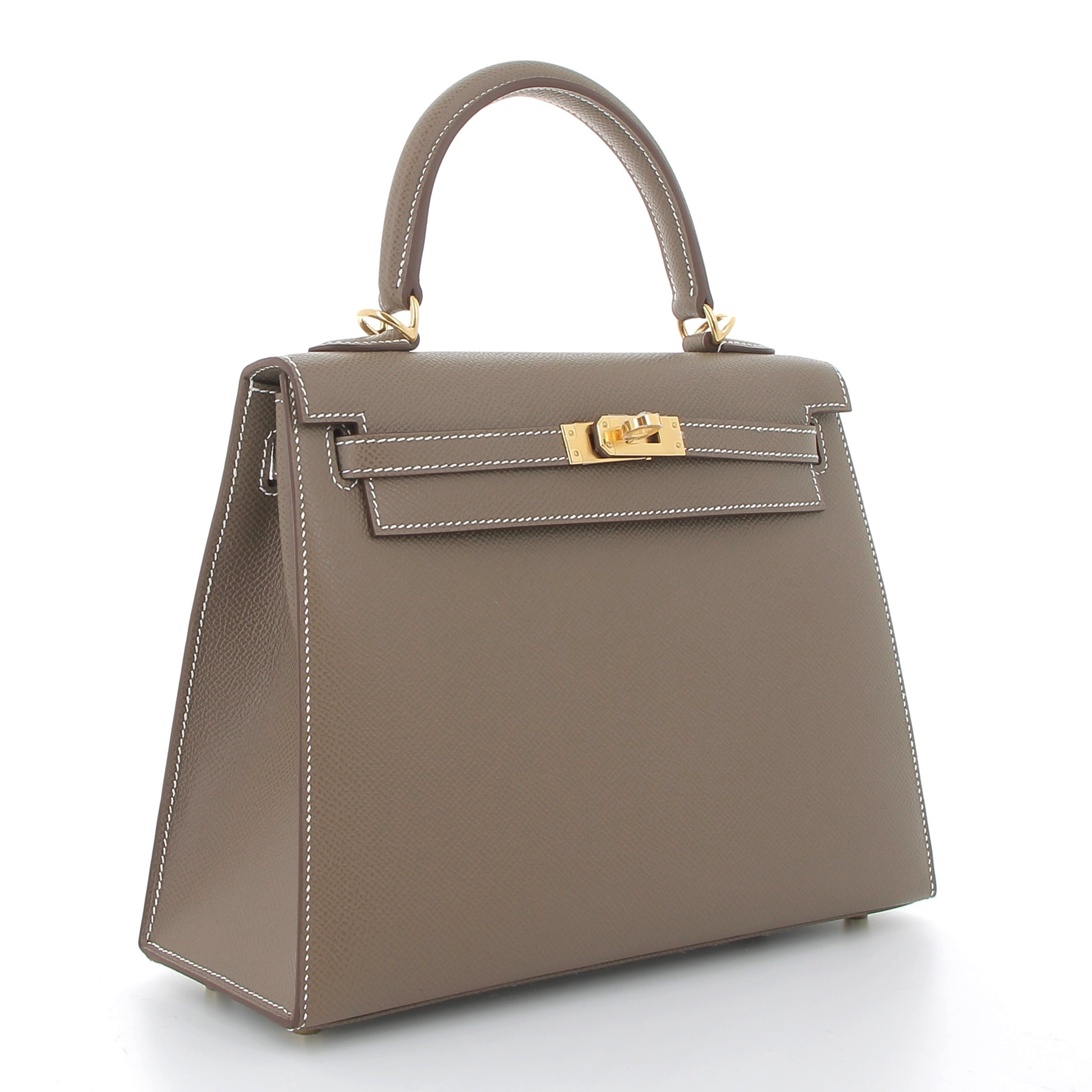 HERMES Kelly 25 Sellier Etoupe Epsom Gold Hardware