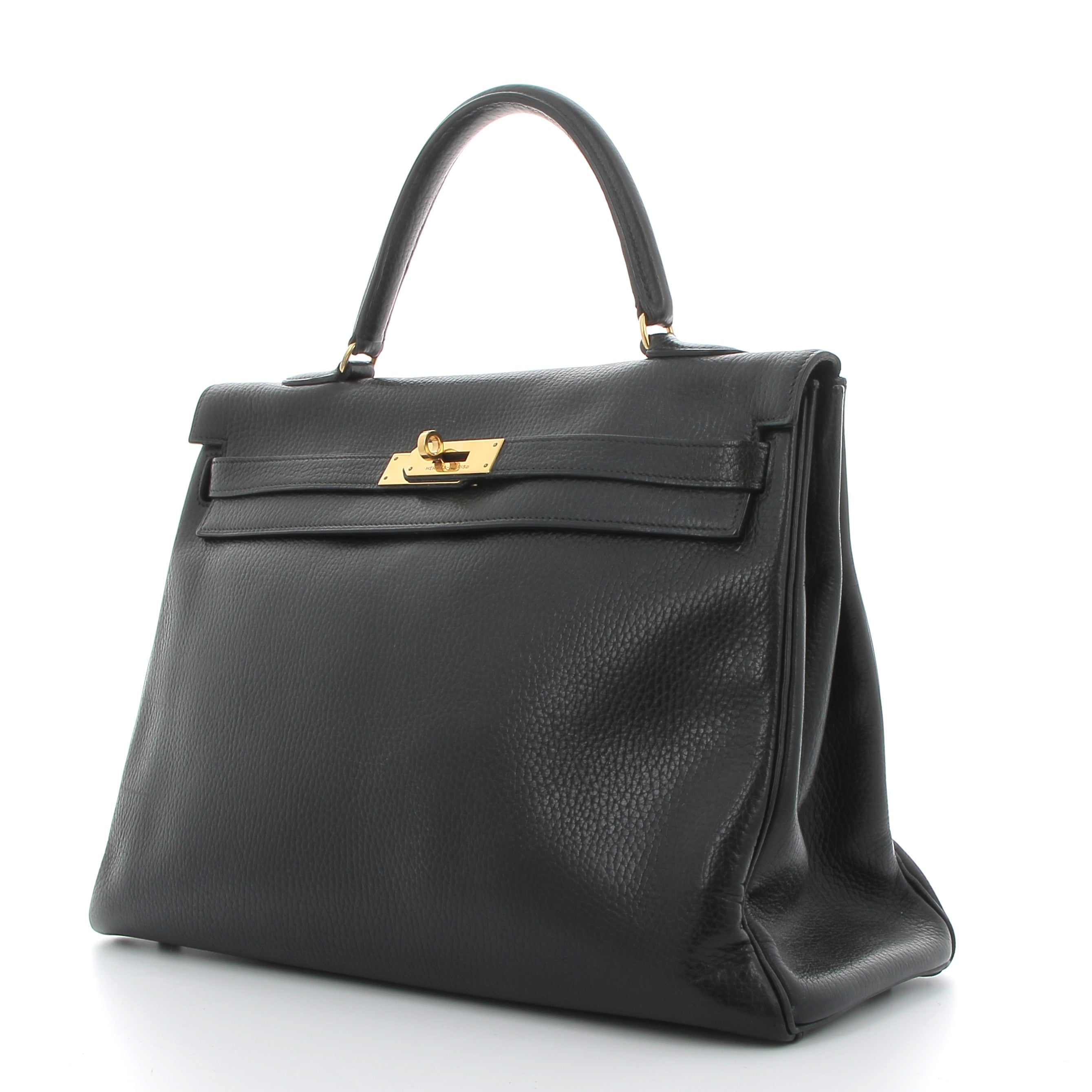 HERMES Kelly 32 Noir Ardennes Calfskin Gold Hardware