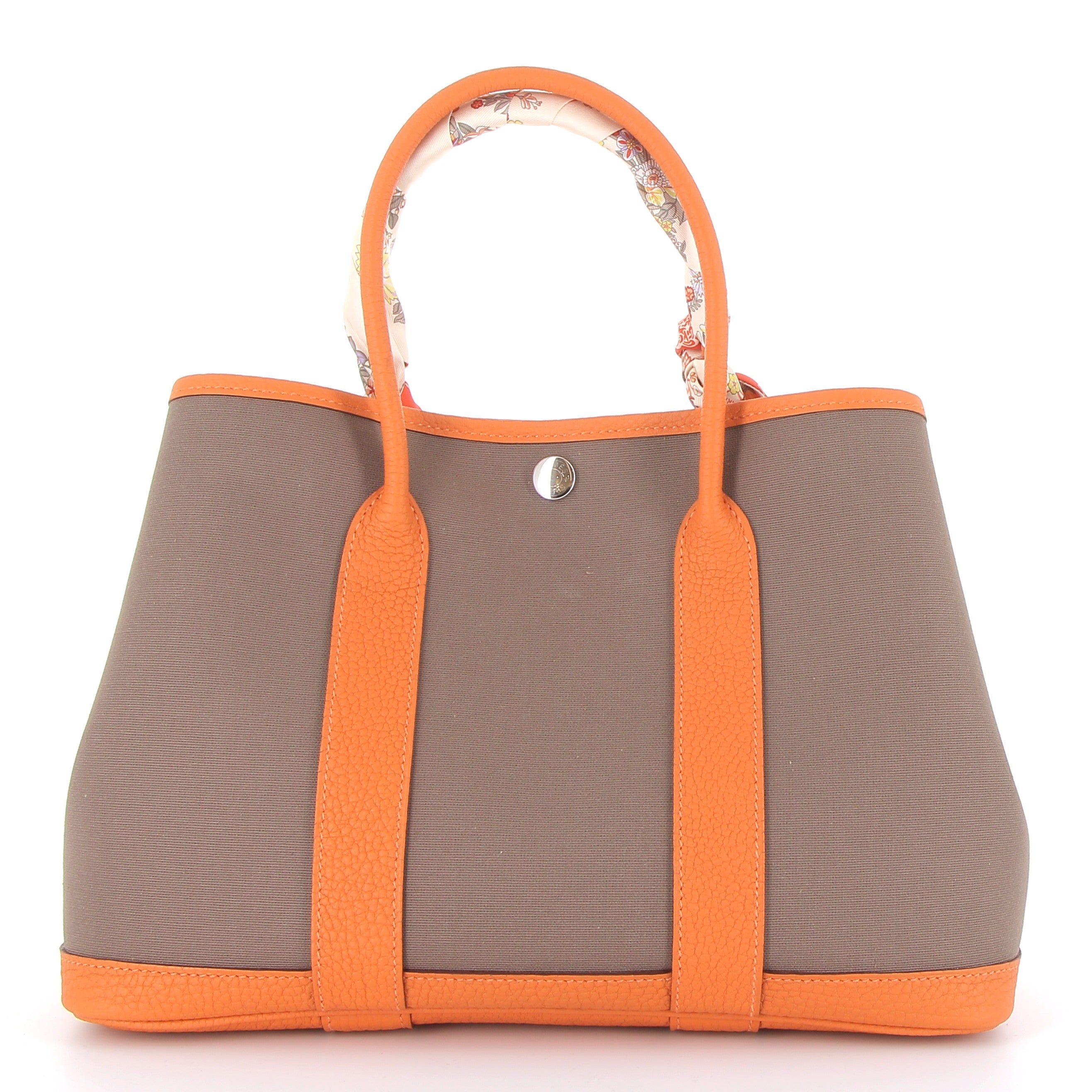 HERMES Garden Party 30 Orange Toile + Twilly
