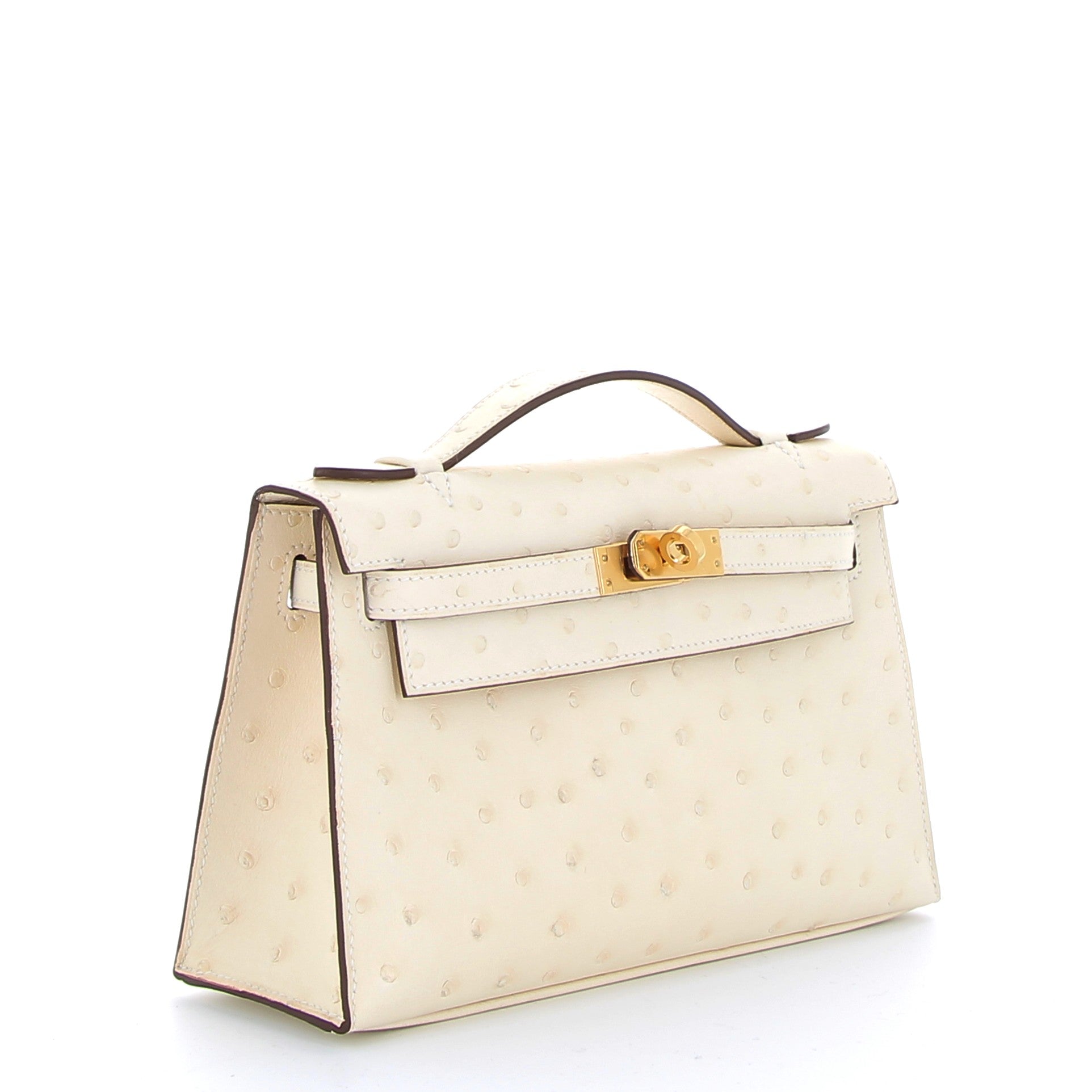 HERMES Kelly Pochette Nata Autruche Gold Hardware