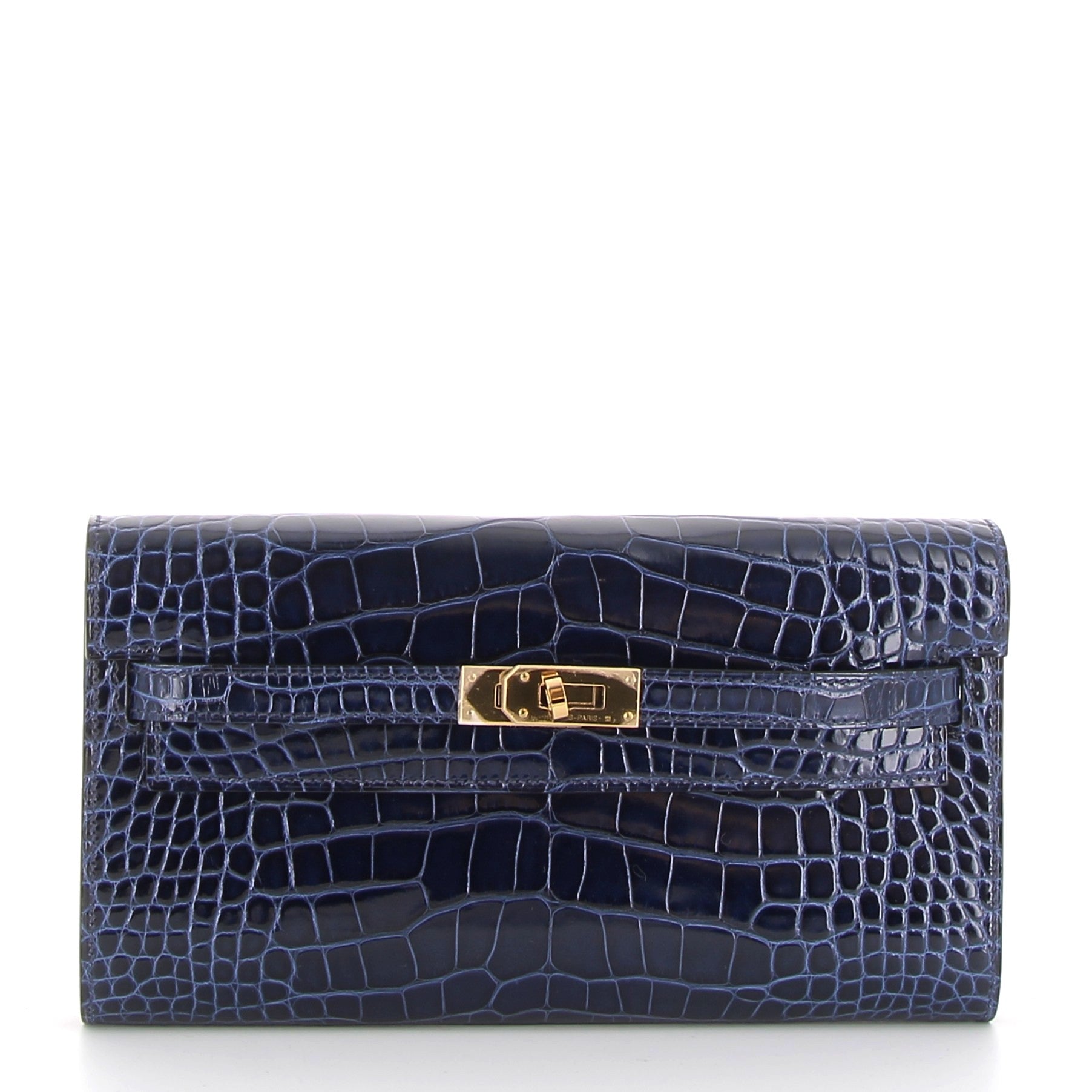HERMES Kelly To Go Bleu Saphire Crocodile Niloticus Gold Hardware