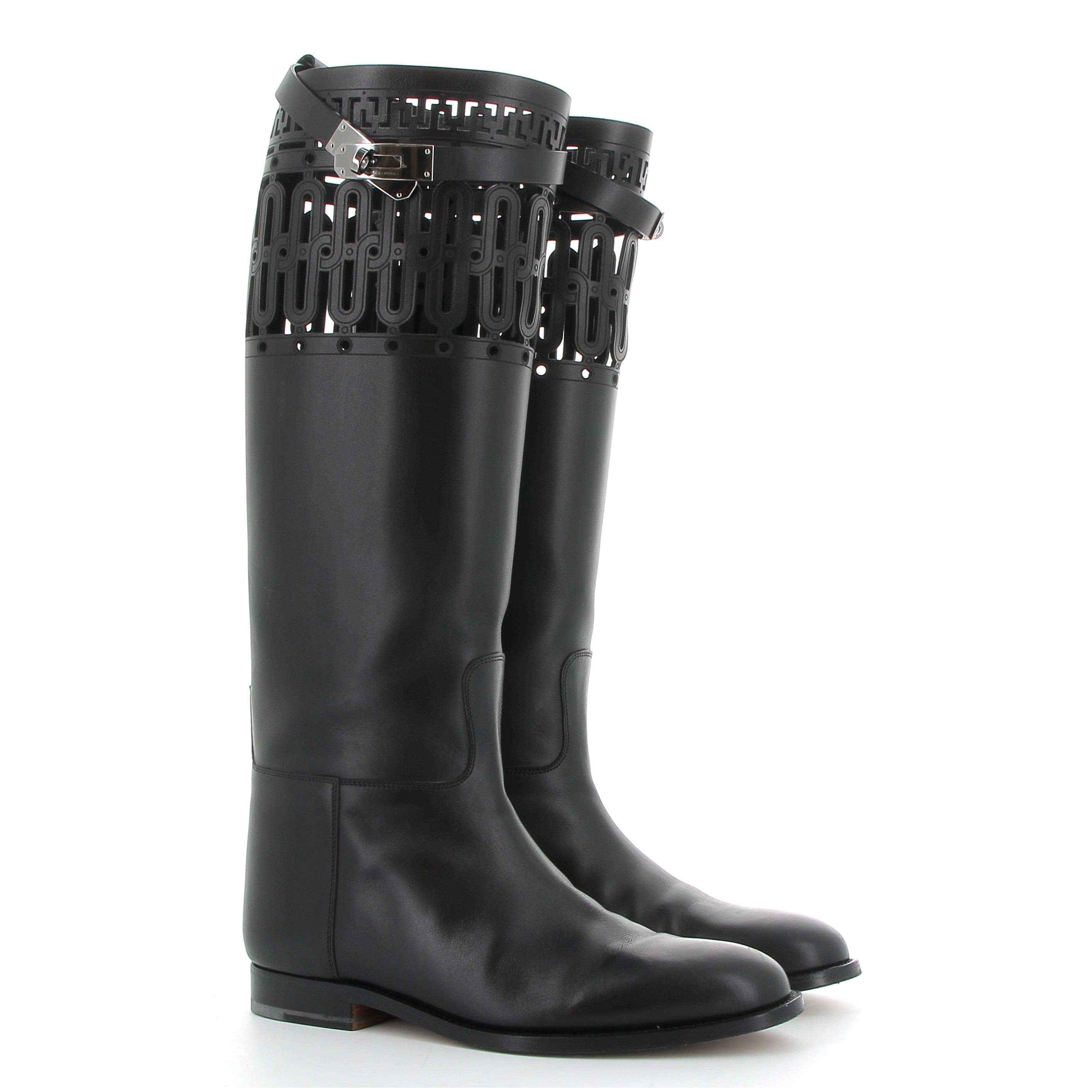 HERMES Bottes Jumping Noir Calfskin Leather